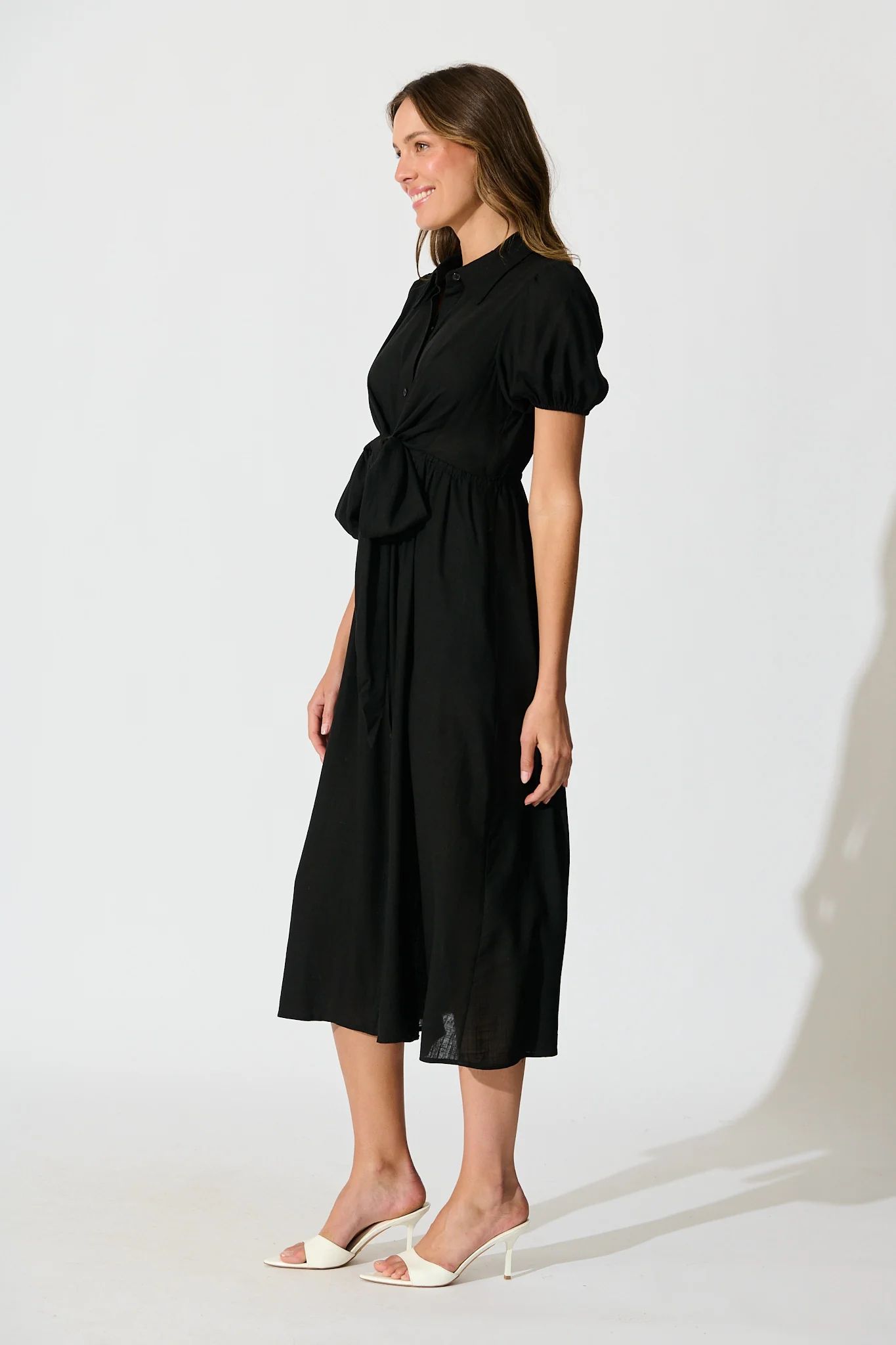 Lioda Midi Shirt Dress in Black Linen Blend - Image 4