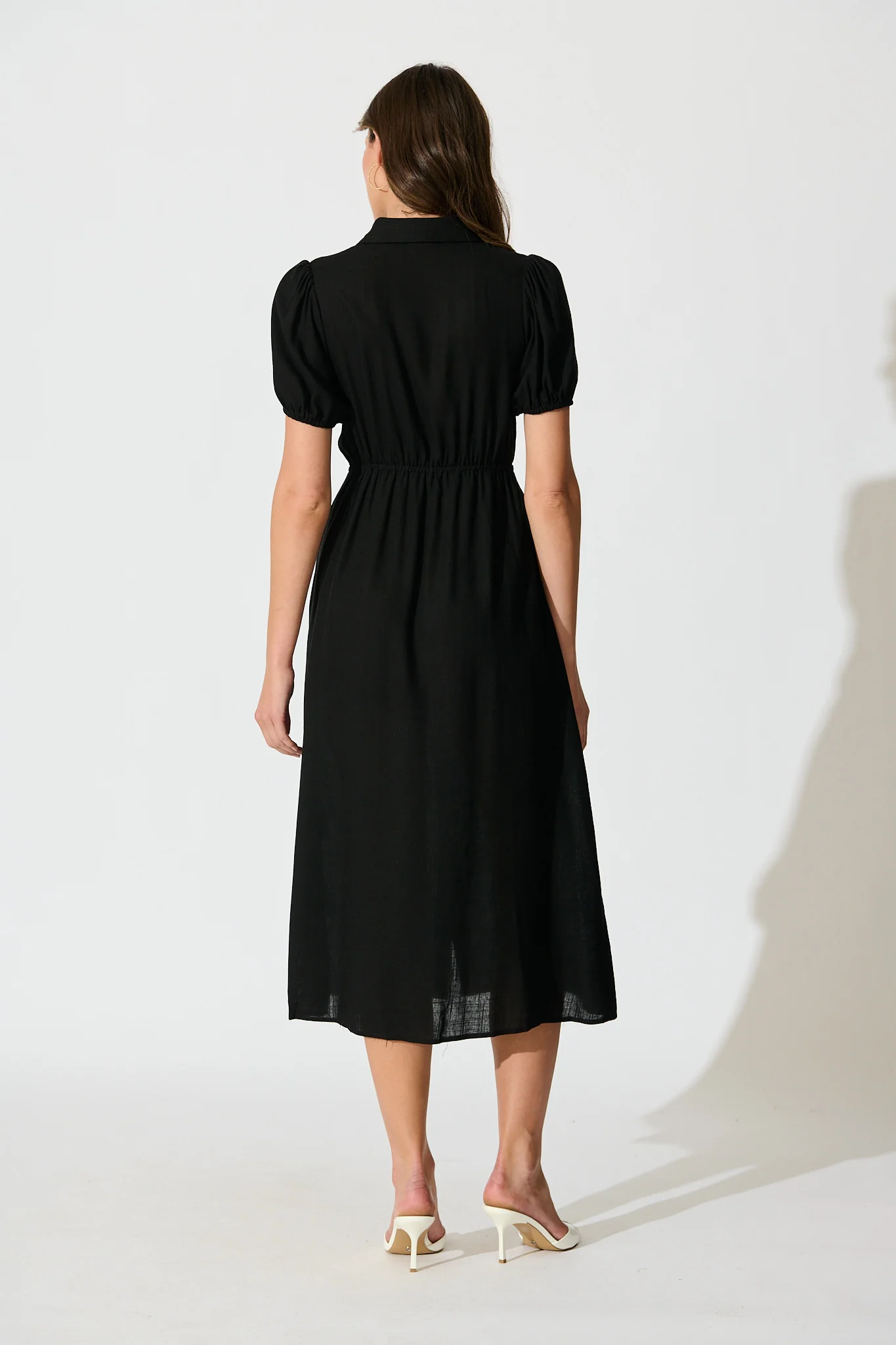 Lioda Midi Shirt Dress in Black Linen Blend - Image 5