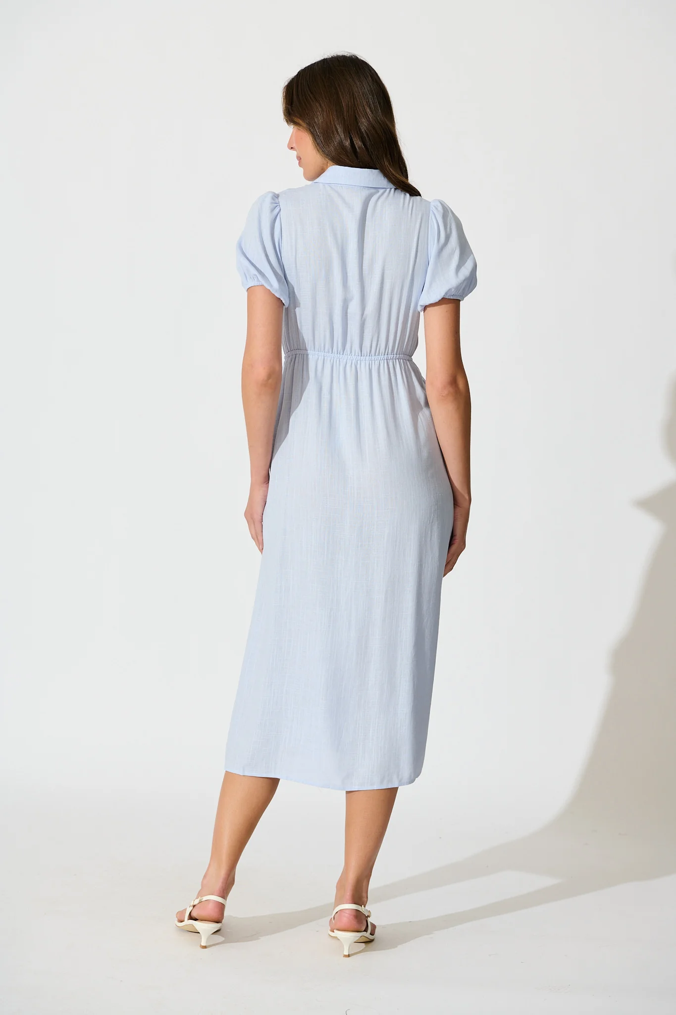 Lioda Midi Shirt Dress in Light Blue Linen Blend - Image 4