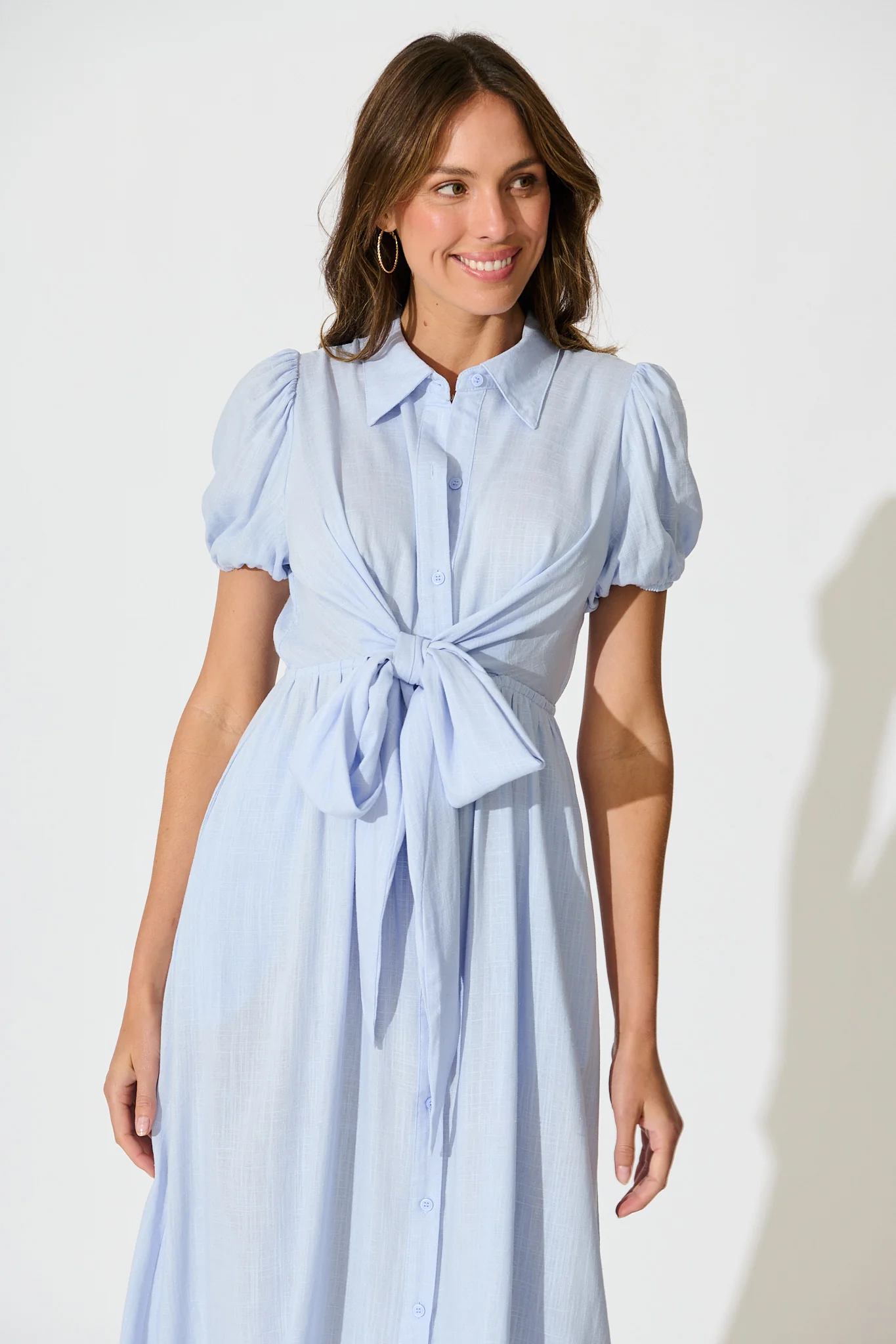 Lioda Midi Shirt Dress in Light Blue Linen Blend - Image 5