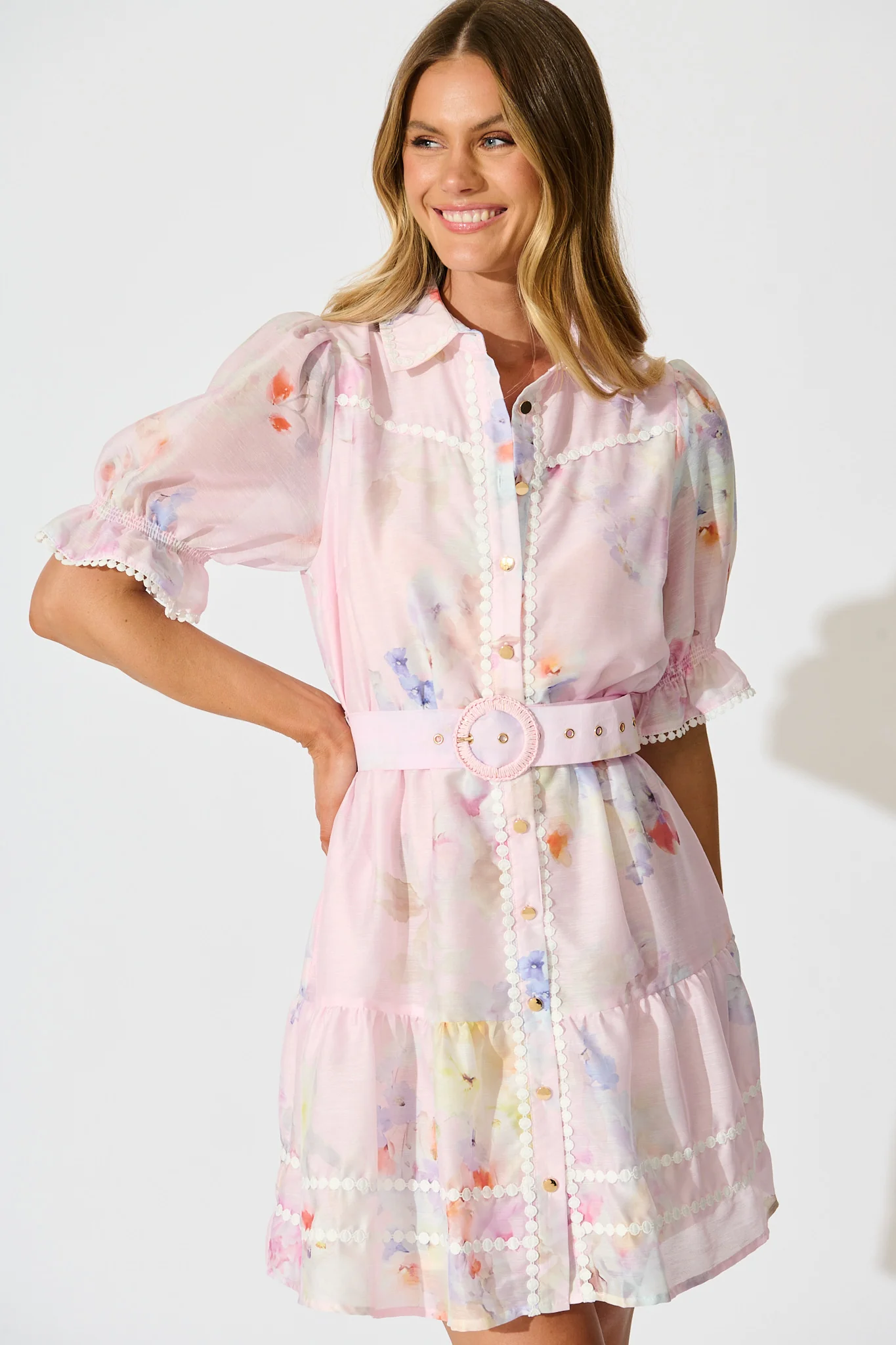 Liora Shirt Dress in Light Pink Floral - Image 2