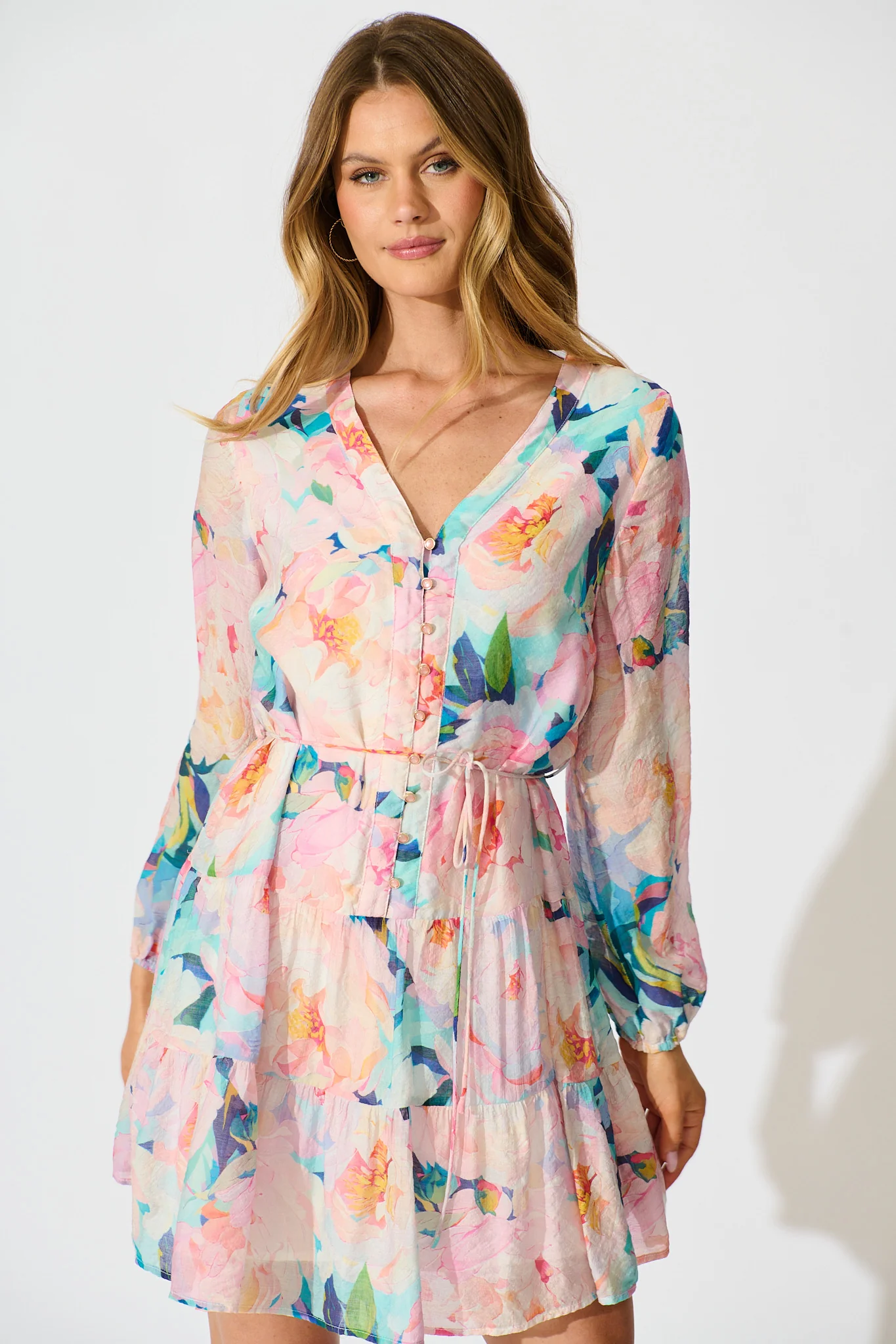 Lissy Dress In Pink With Multi Floral Print - Image 2