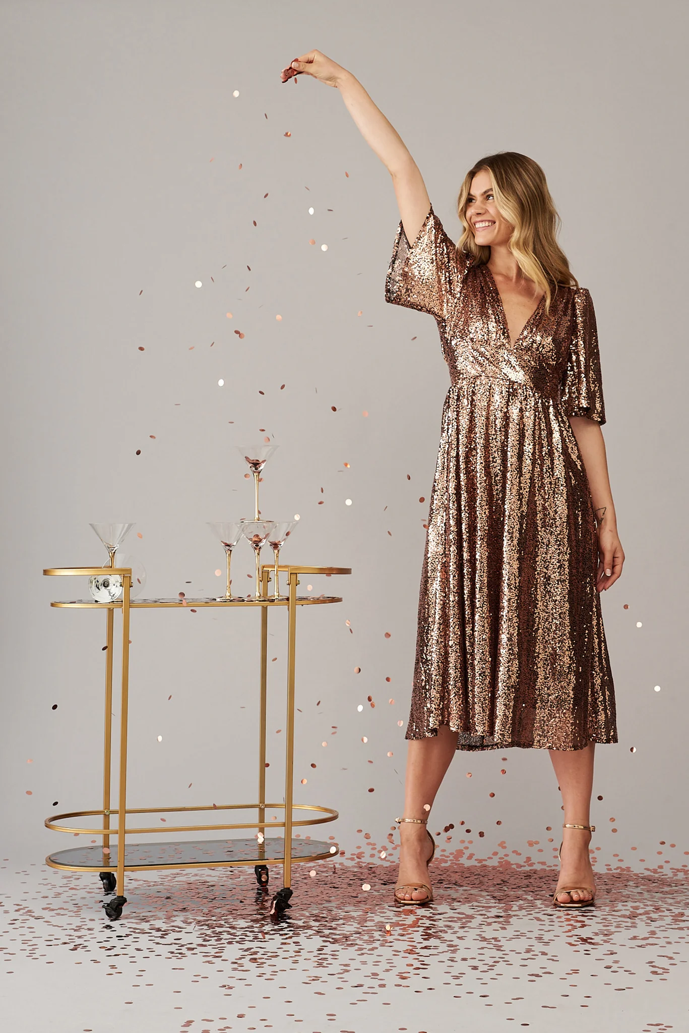 Livorno Midi Dress In Rose Gold Sequin - Image 3