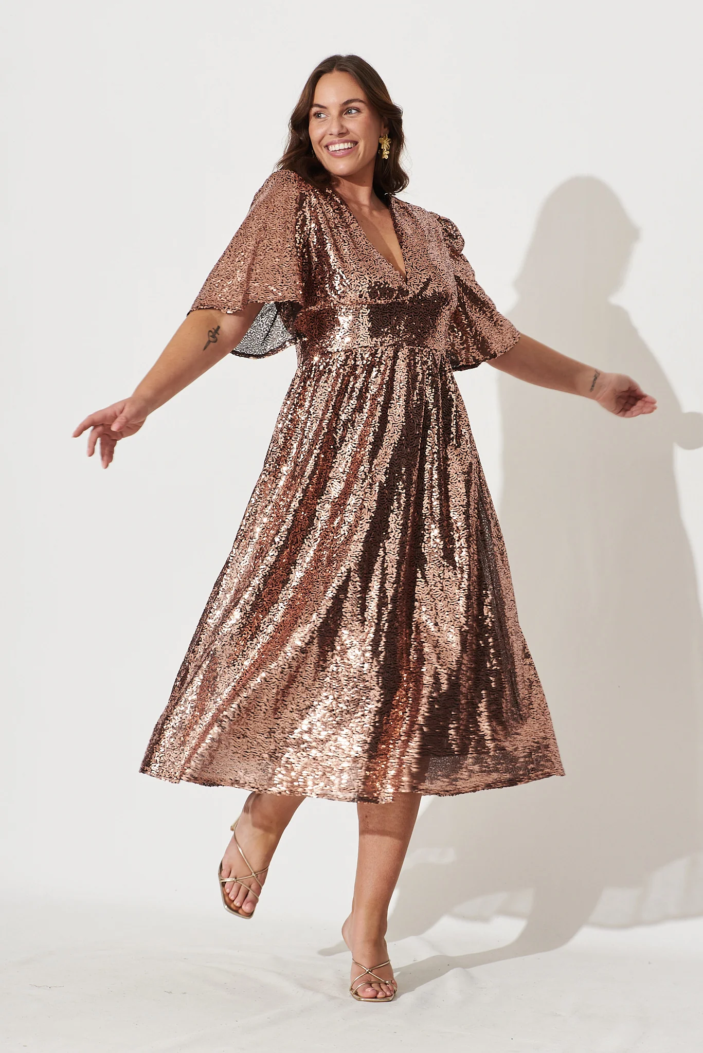 Livorno Midi Dress In Rose Gold Sequin - Image 7