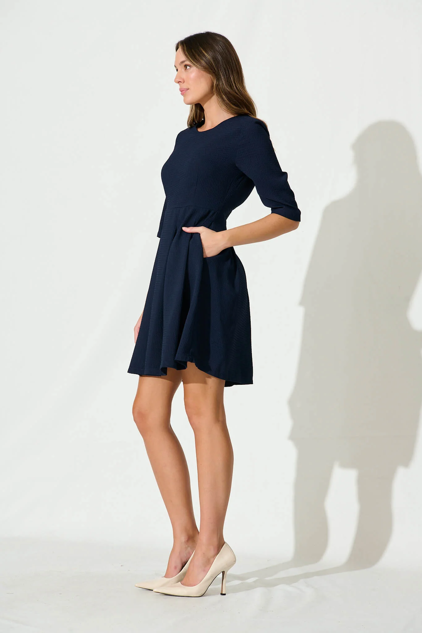 Lizbeth Dress In Textured Navy - Image 3
