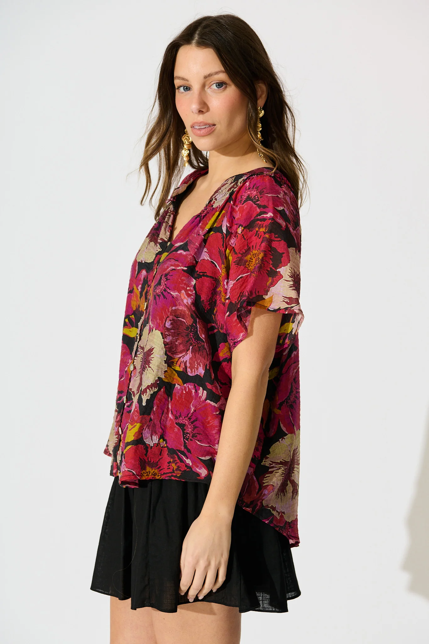 Lombard Top in Black with Pink Floral - Image 2