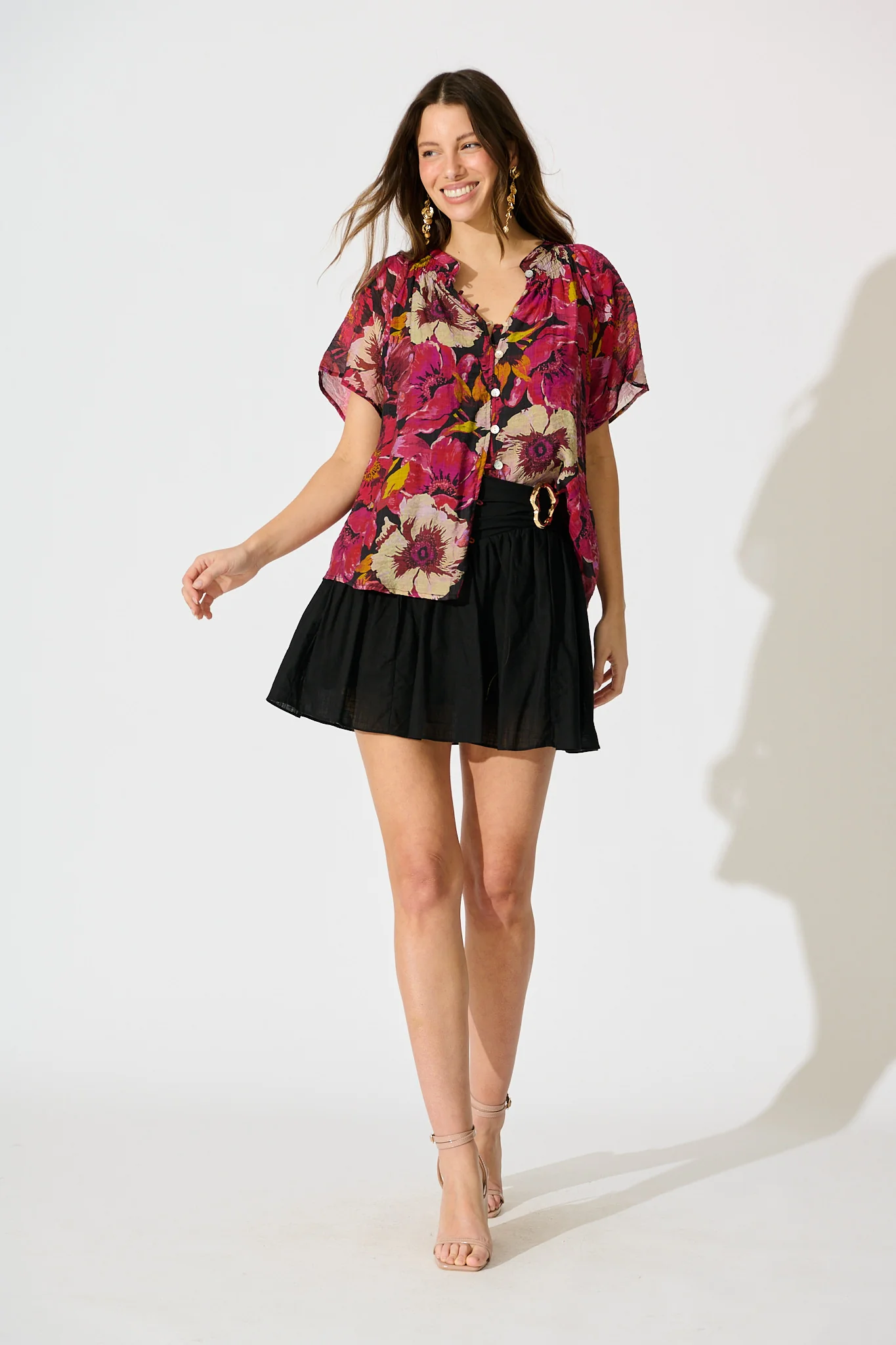 Lombard Top in Black with Pink Floral - Image 4