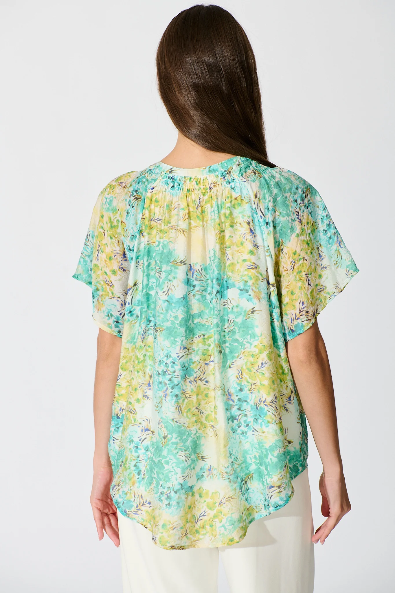 Lombard Top in Blue and Green Floral - Image 4