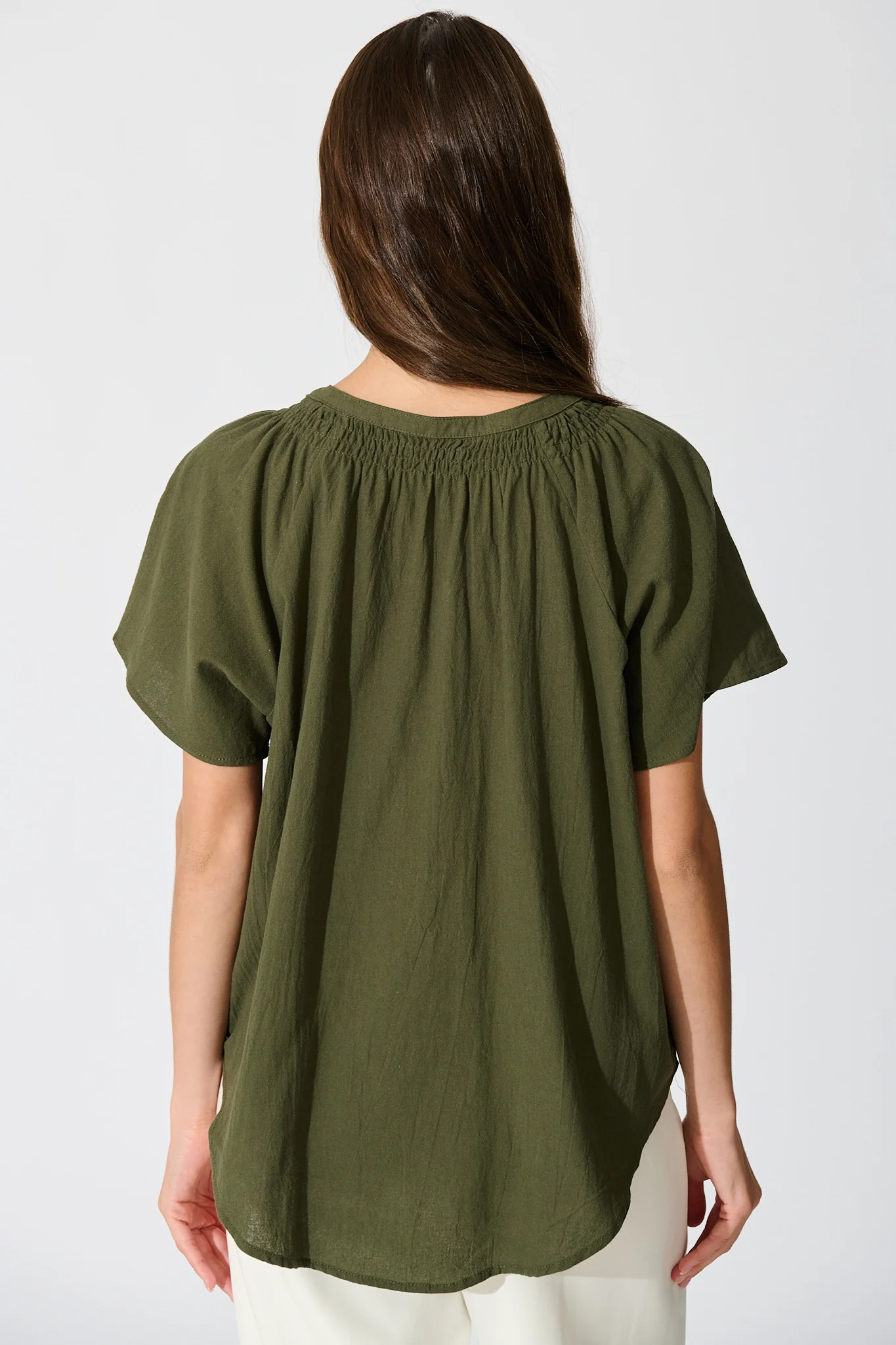 Lombard Top in Khaki Cotton Linen - Image 4