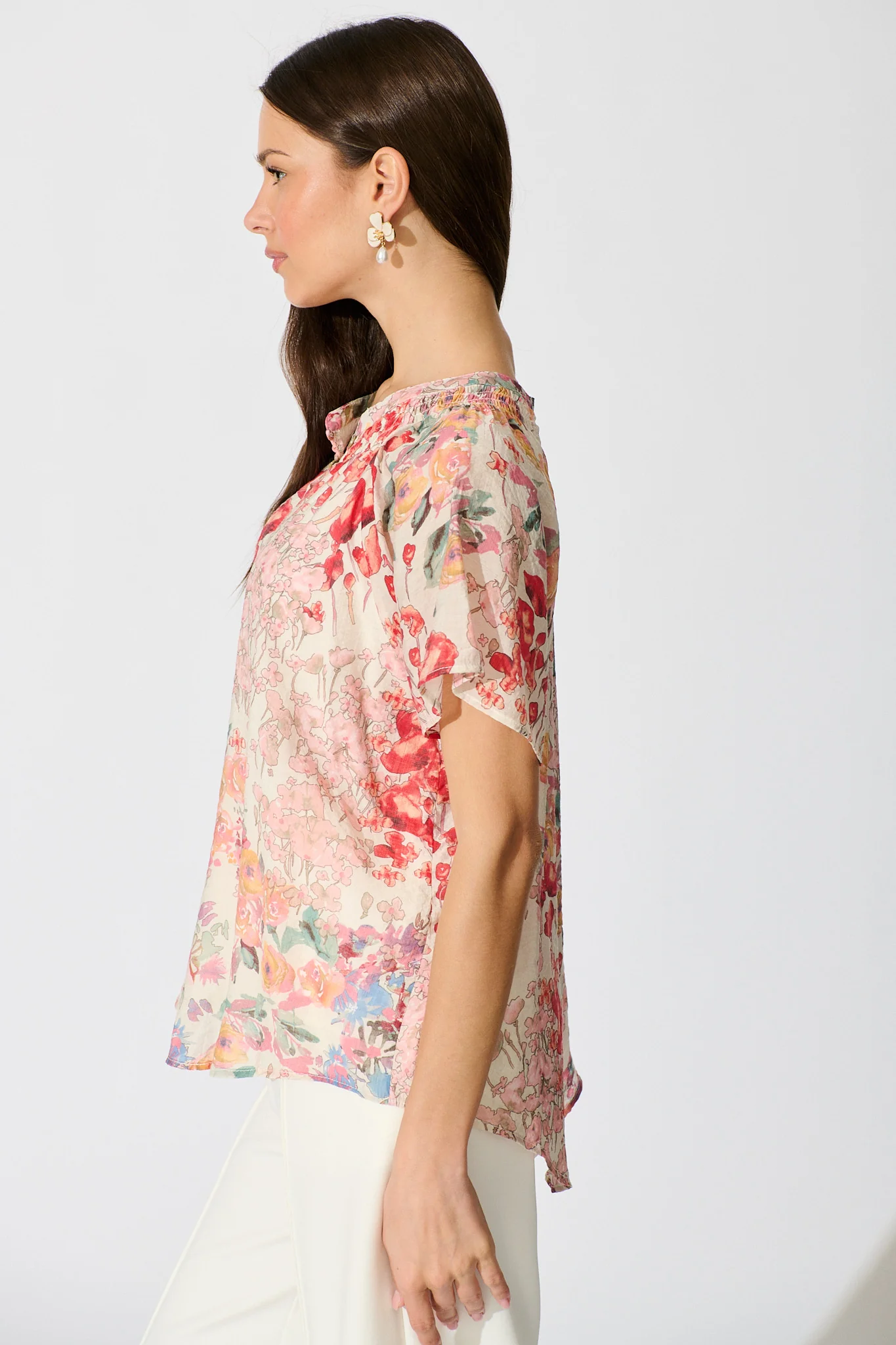 Lombard Top in Red and Multi Floral - Image 3