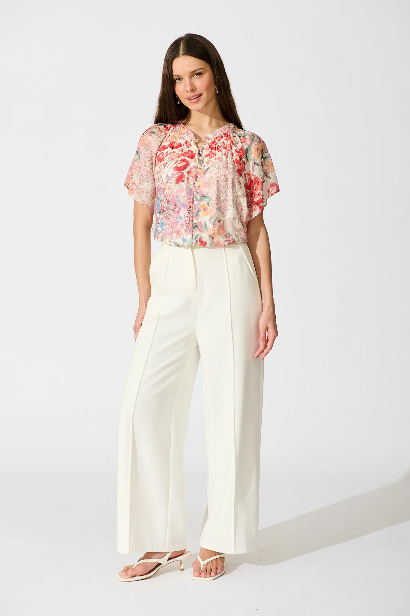 Lombard Top in Red and Multi Floral - Image 5