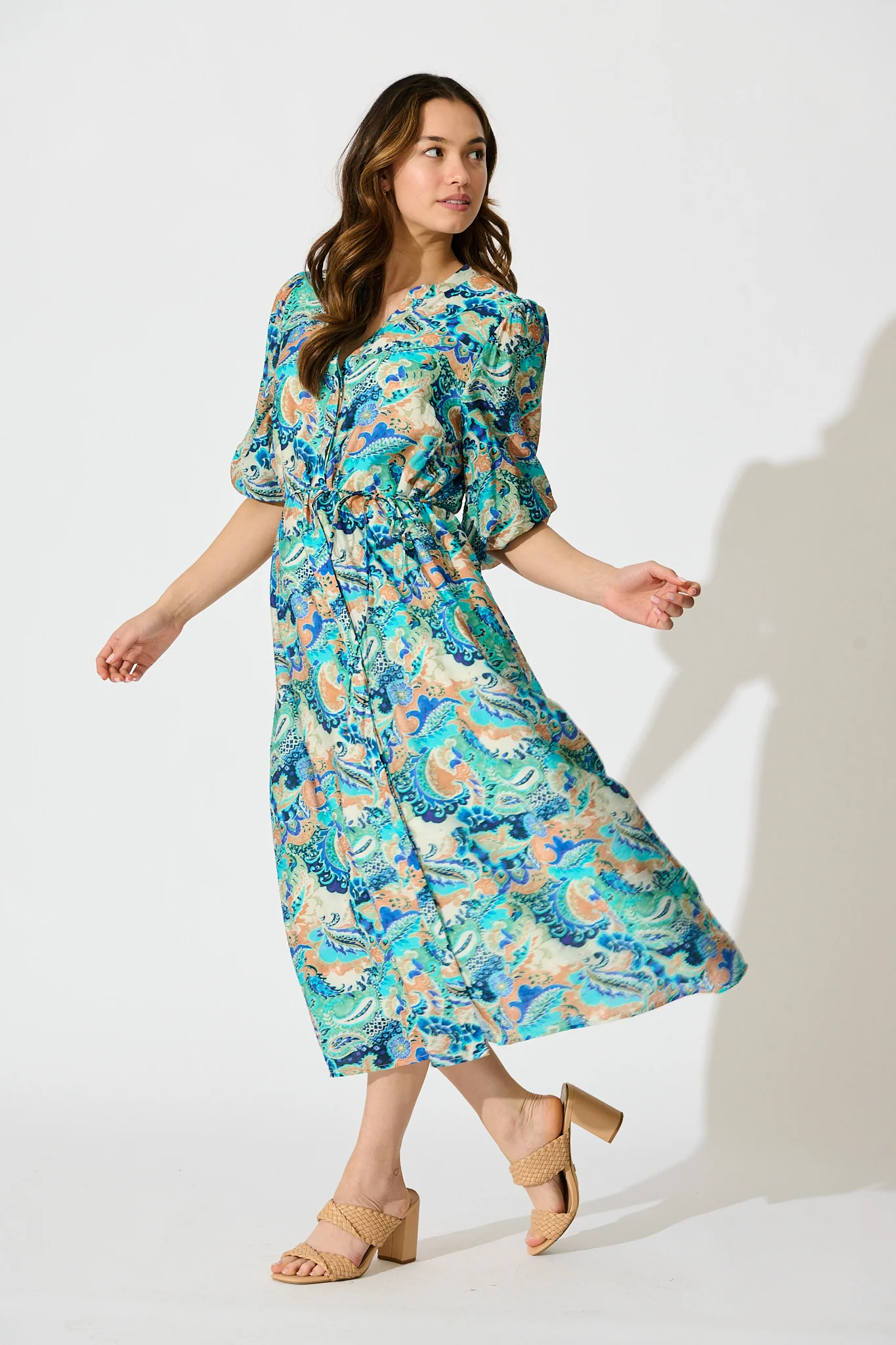 Lonnie Midi Dress in Green with Multi Print - Image 3