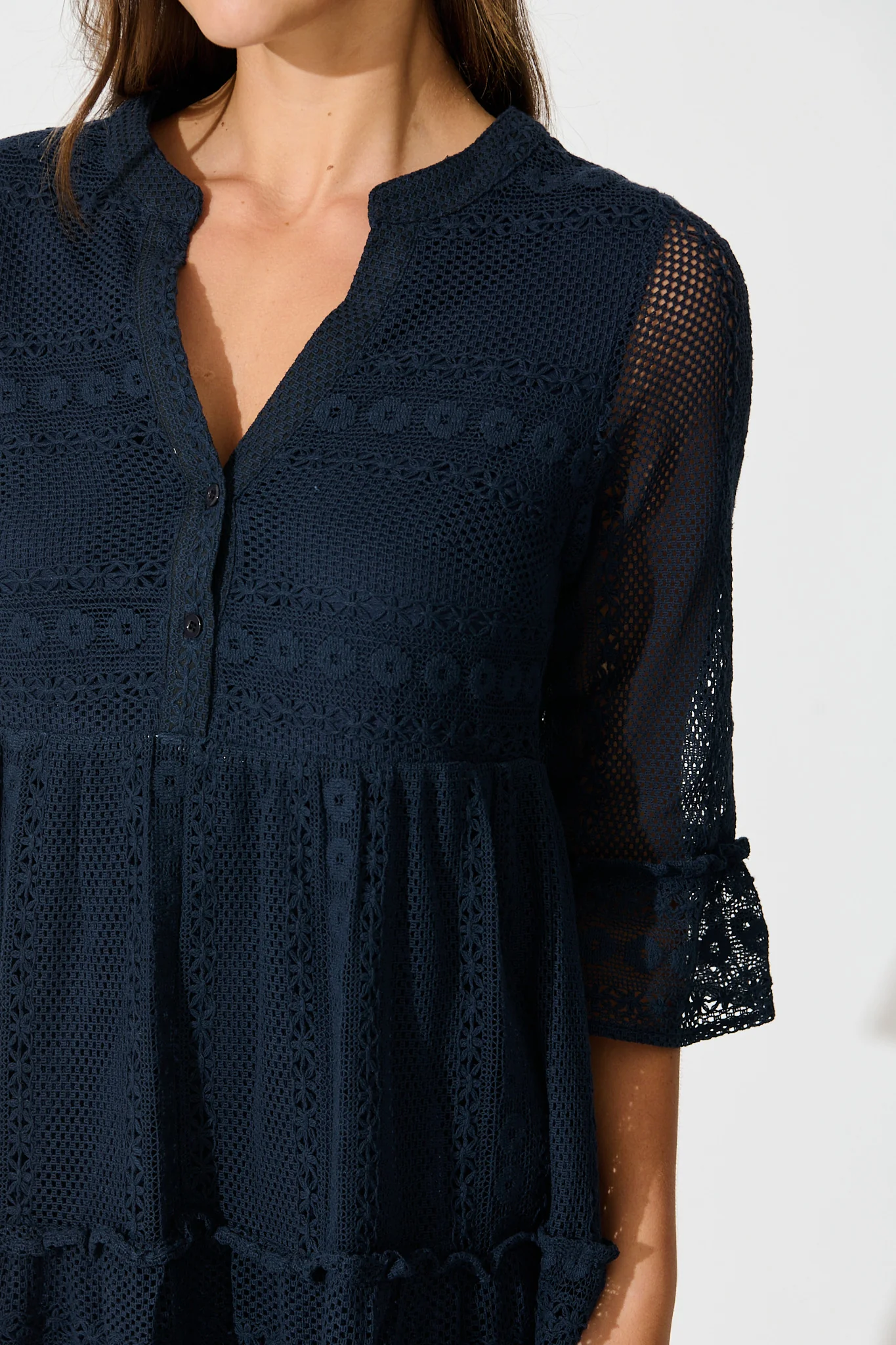 Loralie Dress in Navy Lace Cotton - Image 5