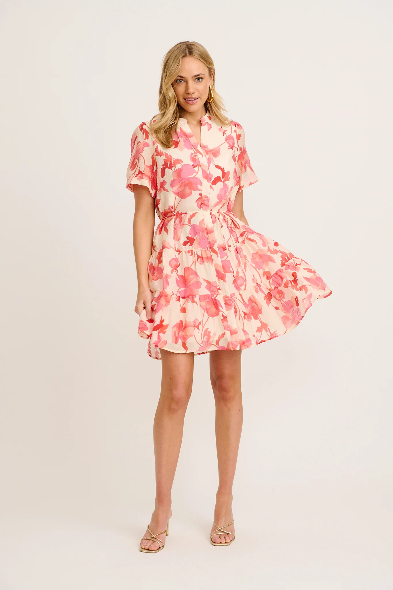 Lorea Dress in Cream with Pink Floral