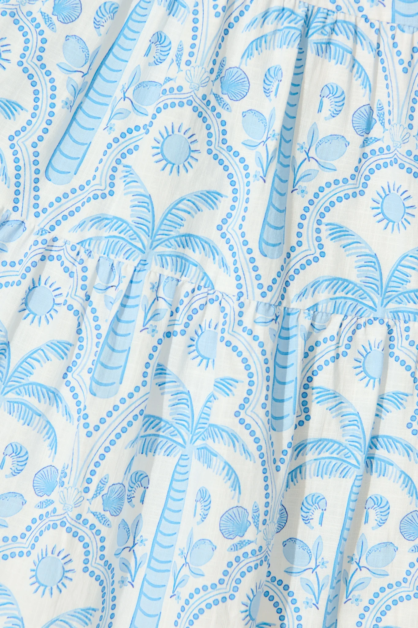 Lorea Dress in White with Blue Tropical Print Cotton - Image 6