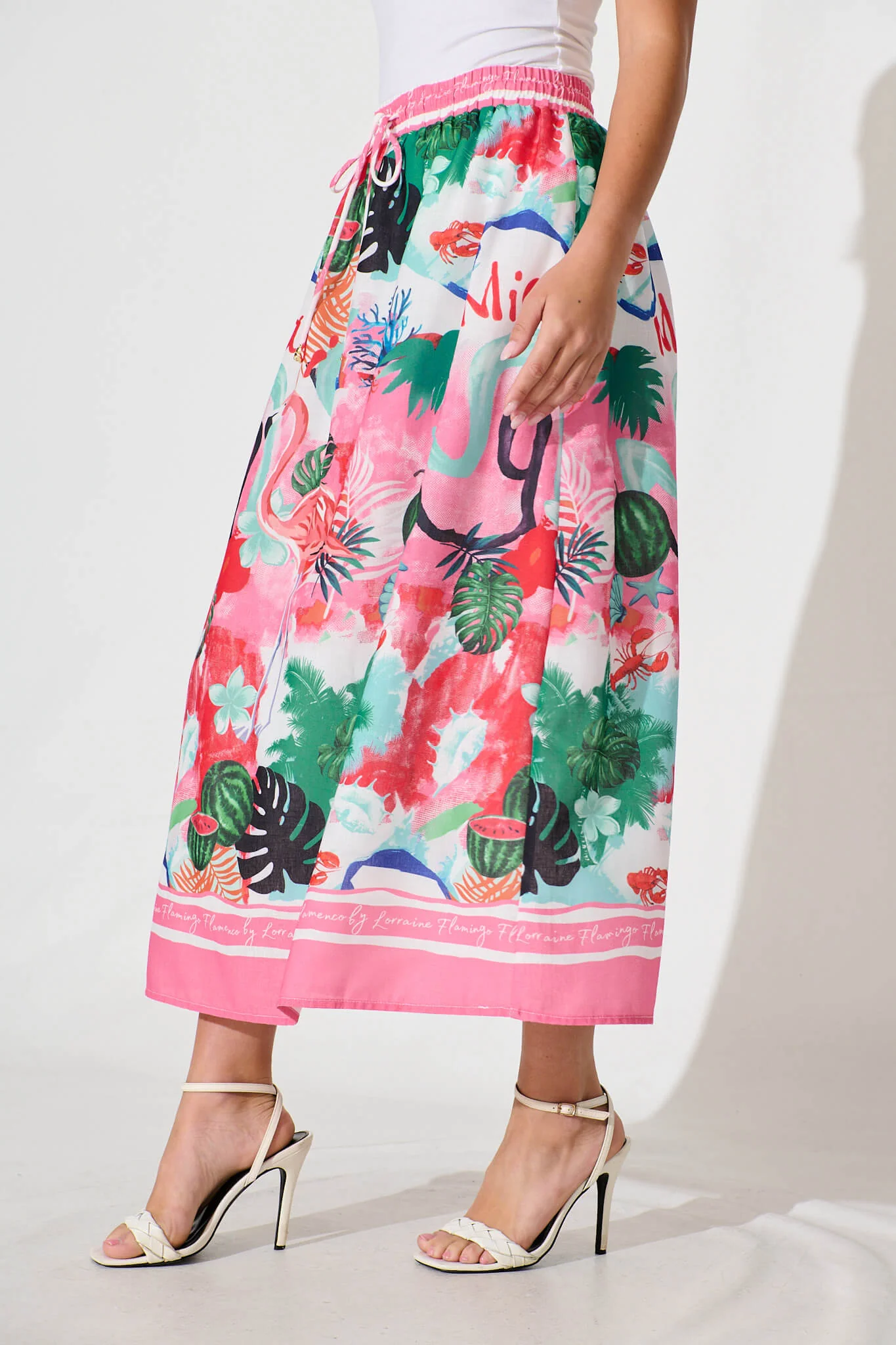 Lorianne Maxi Skirt In Pink Multi Tropical Linen Blend - Image 2