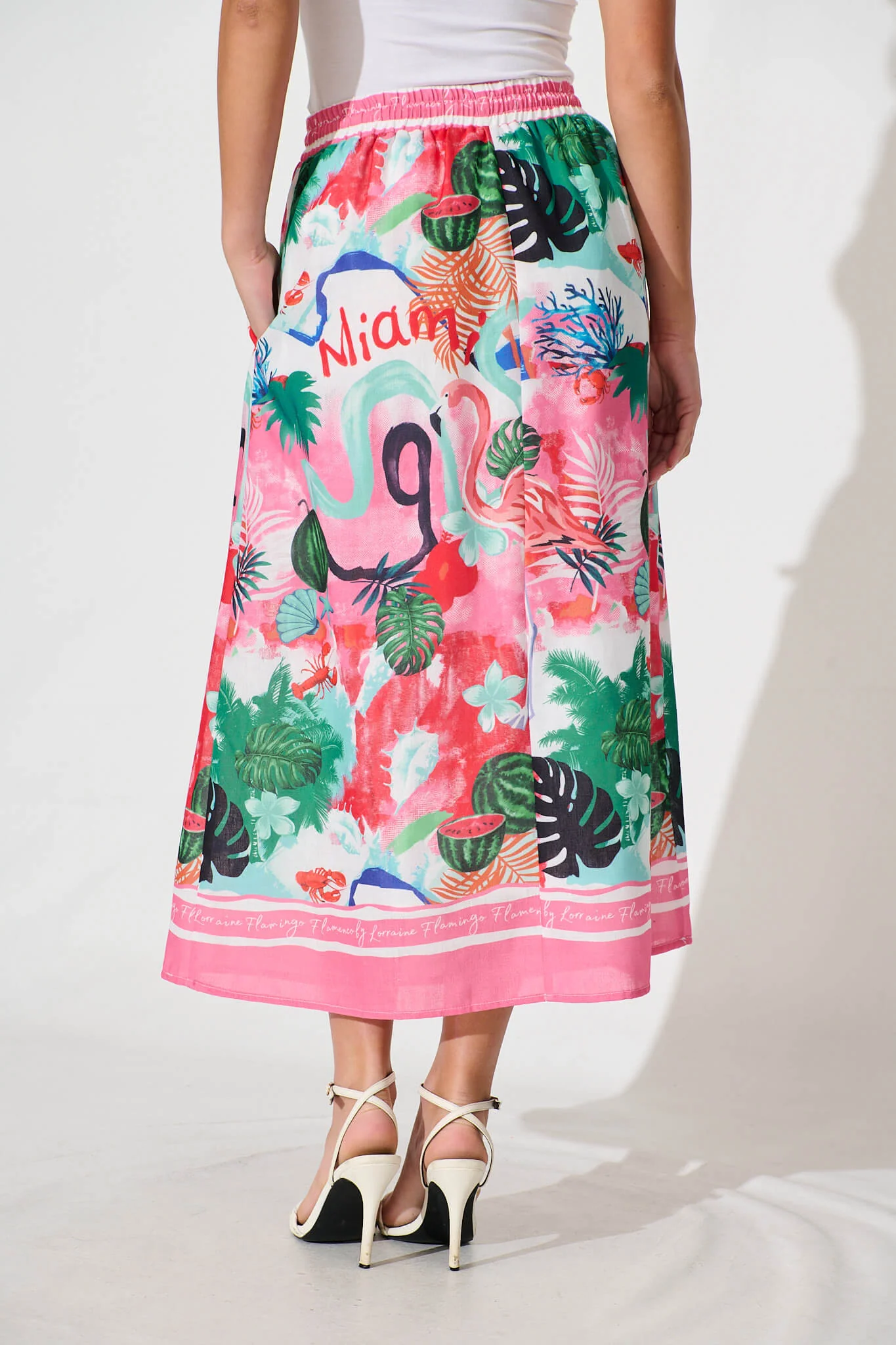 Lorianne Maxi Skirt In Pink Multi Tropical Linen Blend - Image 3