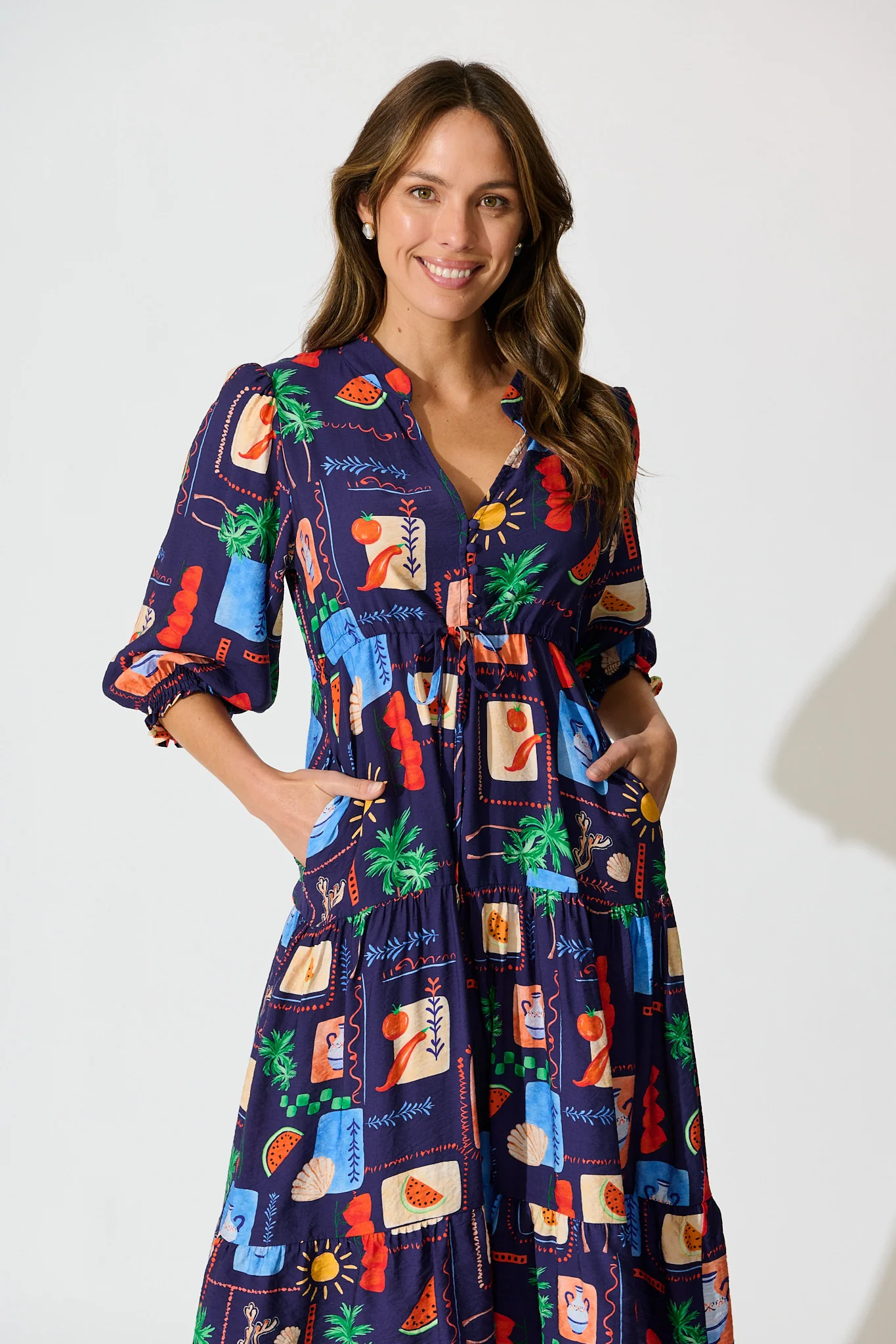 Louisana Midi Dress in Navy Multi Print - Image 2