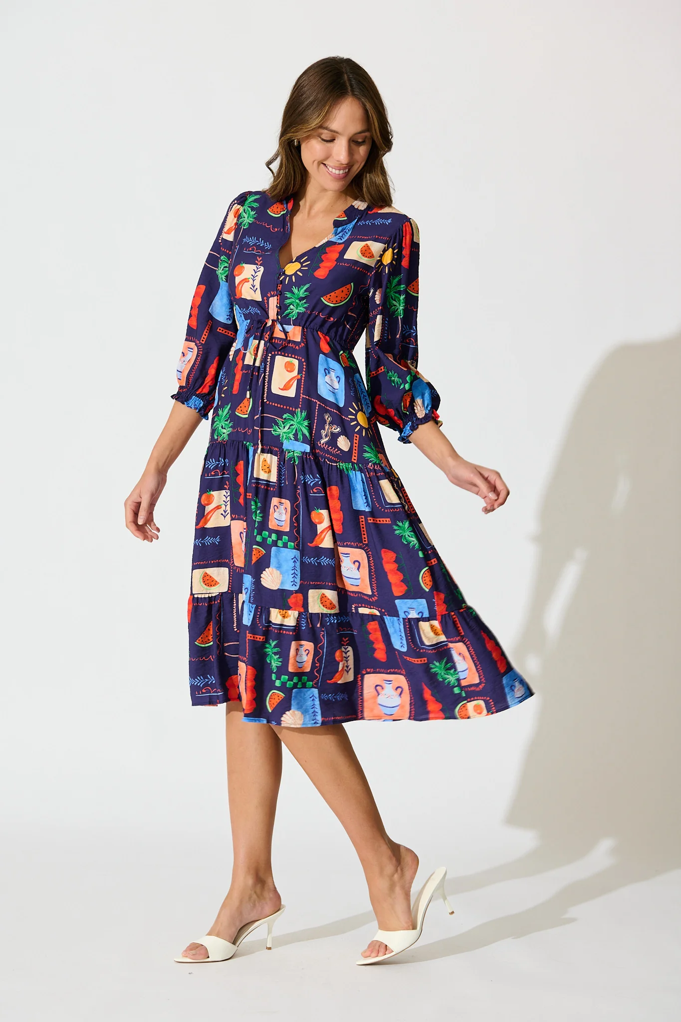 Louisana Midi Dress in Navy Multi Print - Image 3