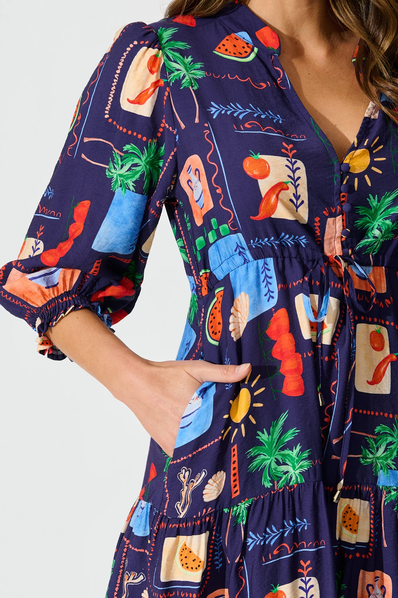Louisana Midi Dress in Navy Multi Print - Image 5