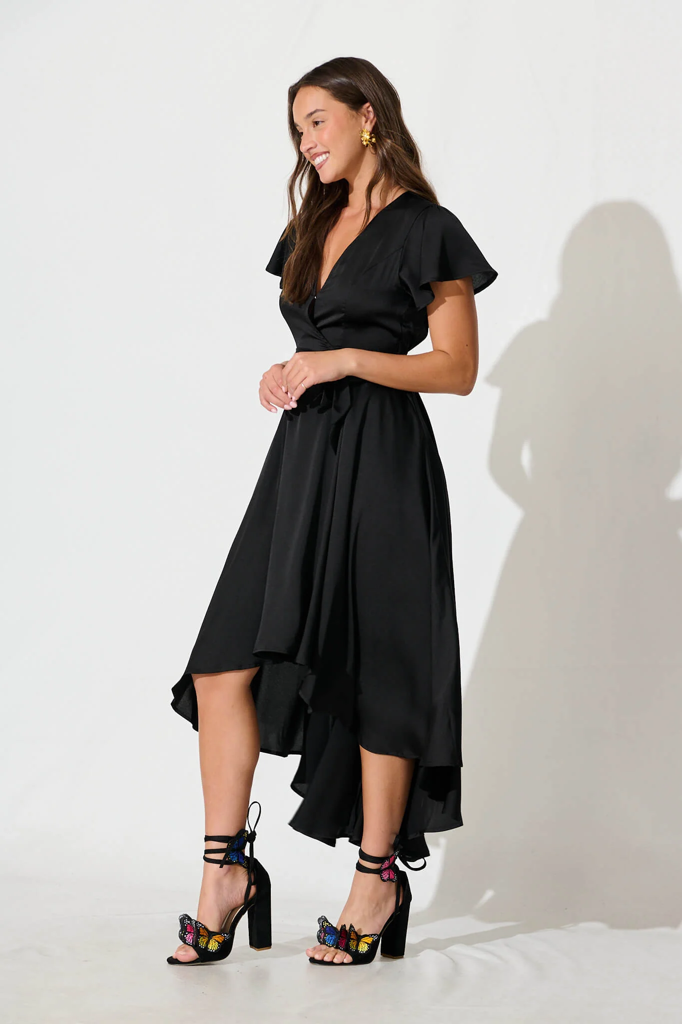 Loulou Maxi Dress In Black Satin - Image 3