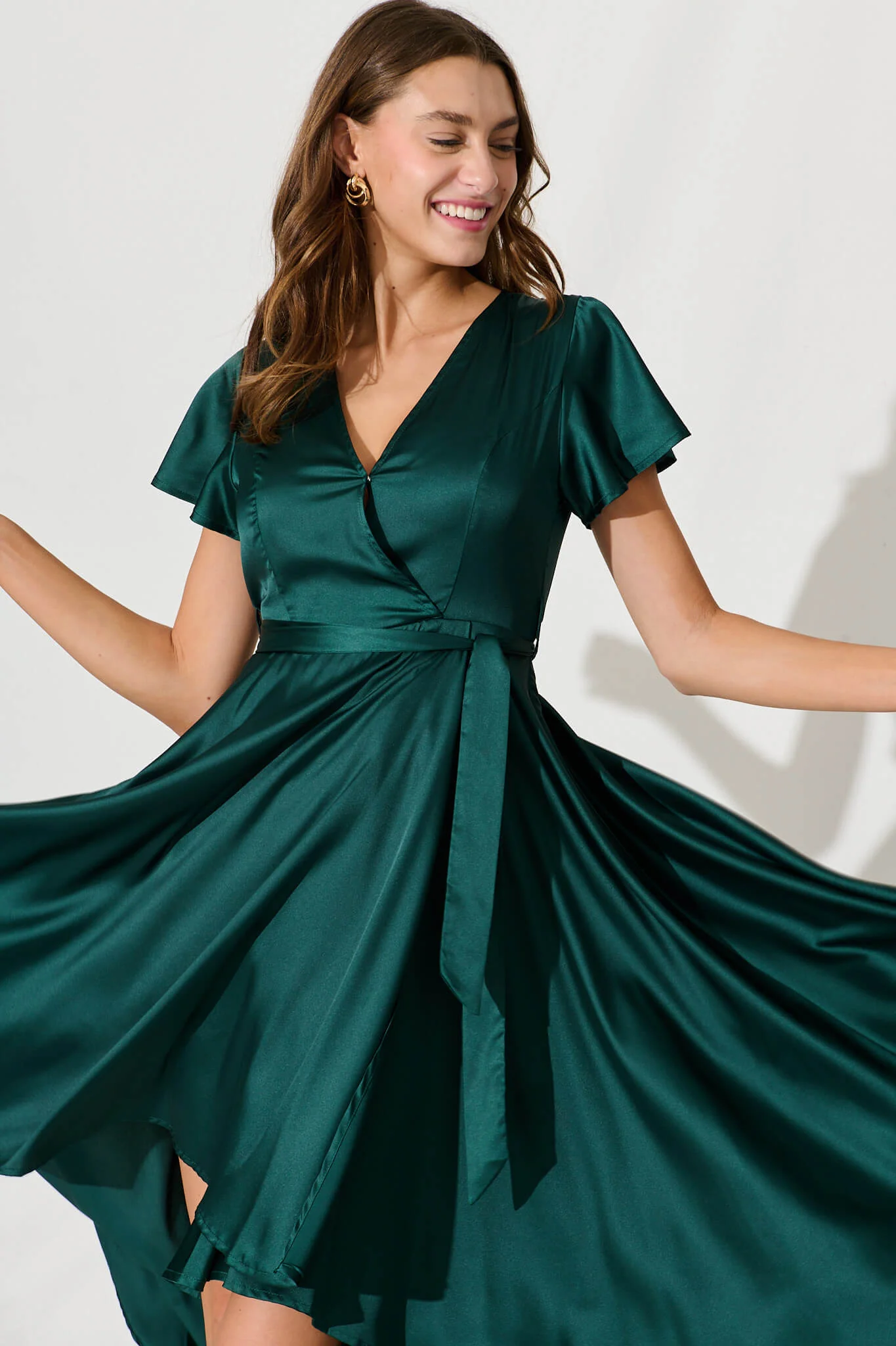 Loulou Maxi Dress In Emerald Satin - Image 7