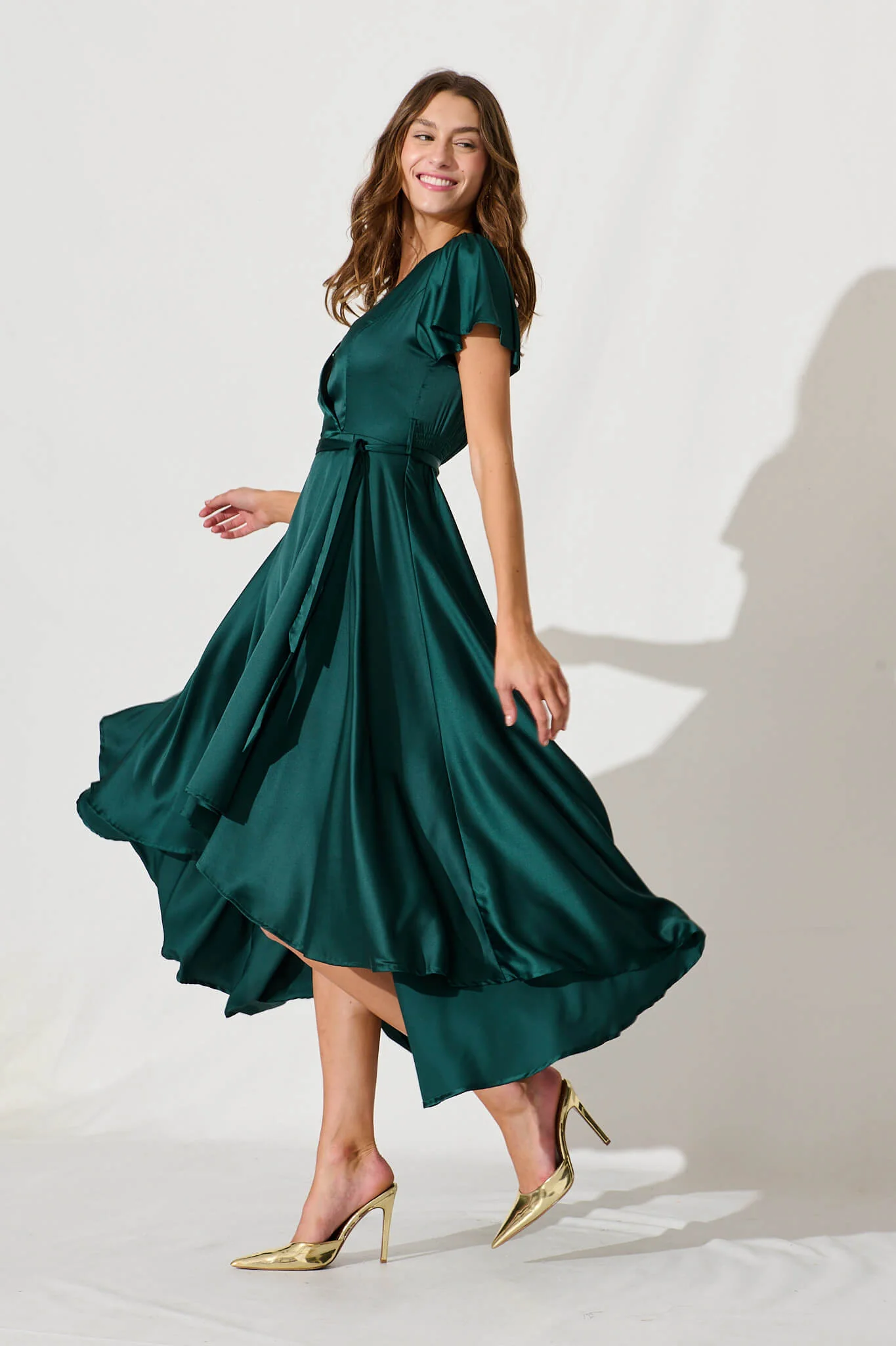 Loulou Maxi Dress In Emerald Satin - Image 8