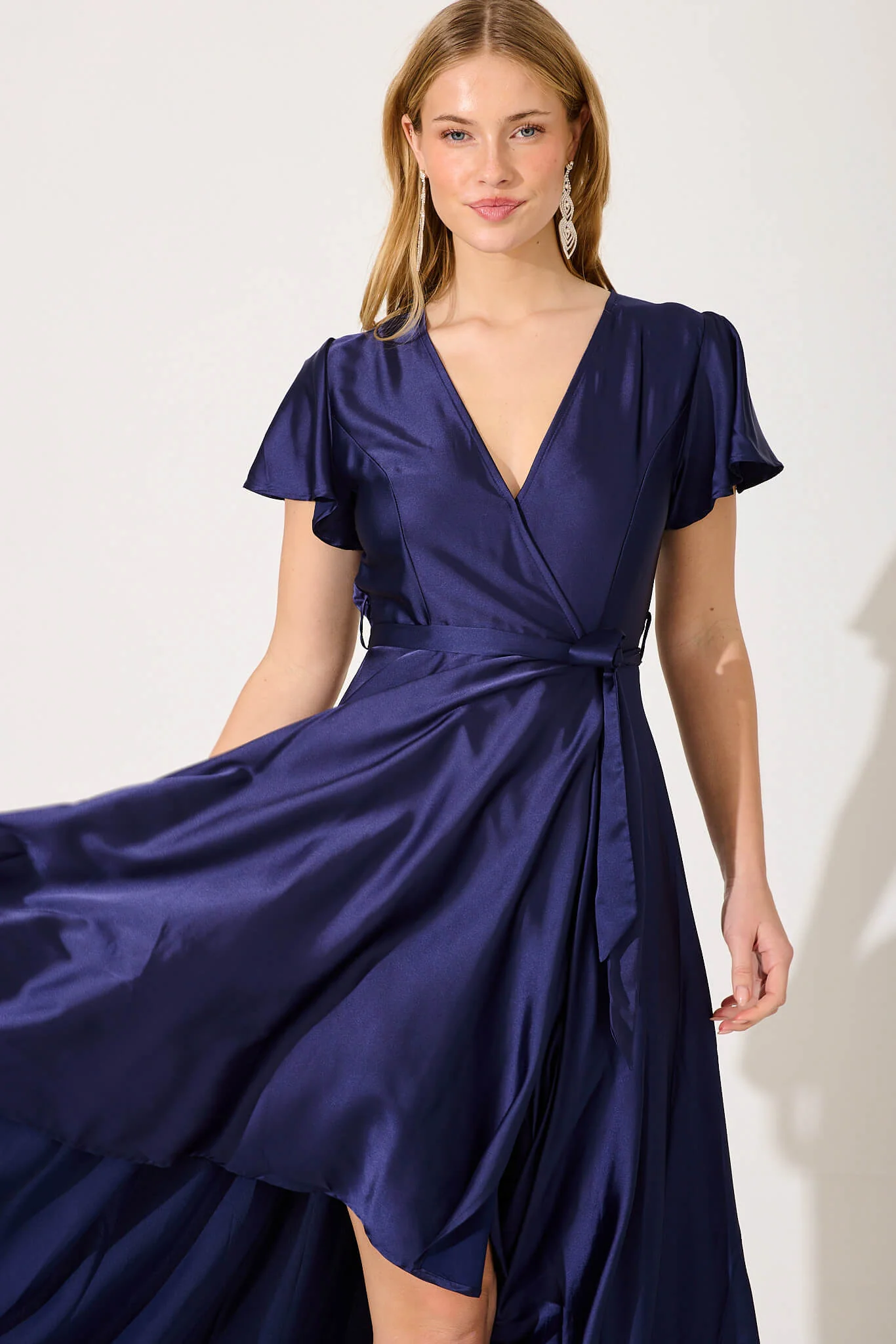Loulou Maxi Dress In Navy Satin - Image 2