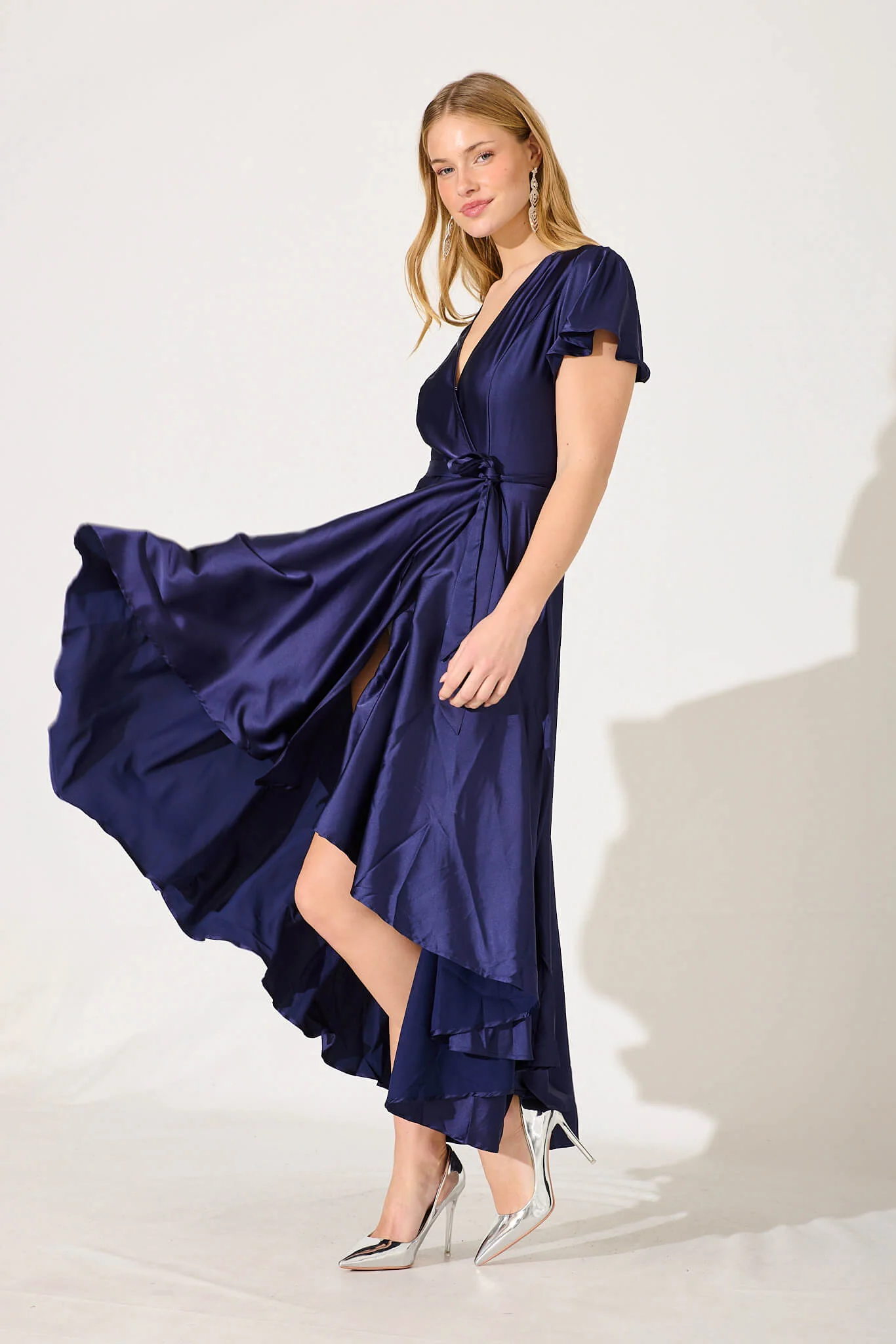 Loulou Maxi Dress In Navy Satin - Image 3