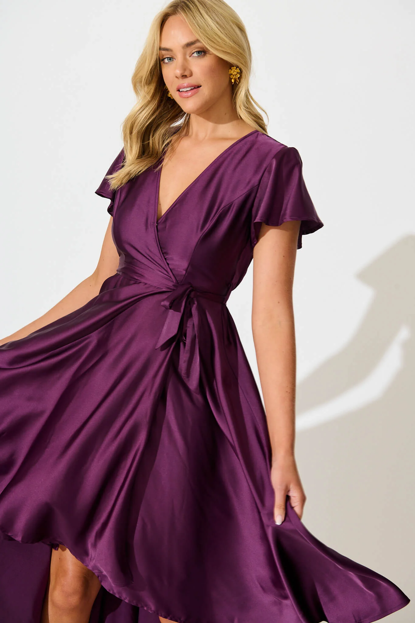 Loulou Maxi Dress in Plum Satin - Image 2