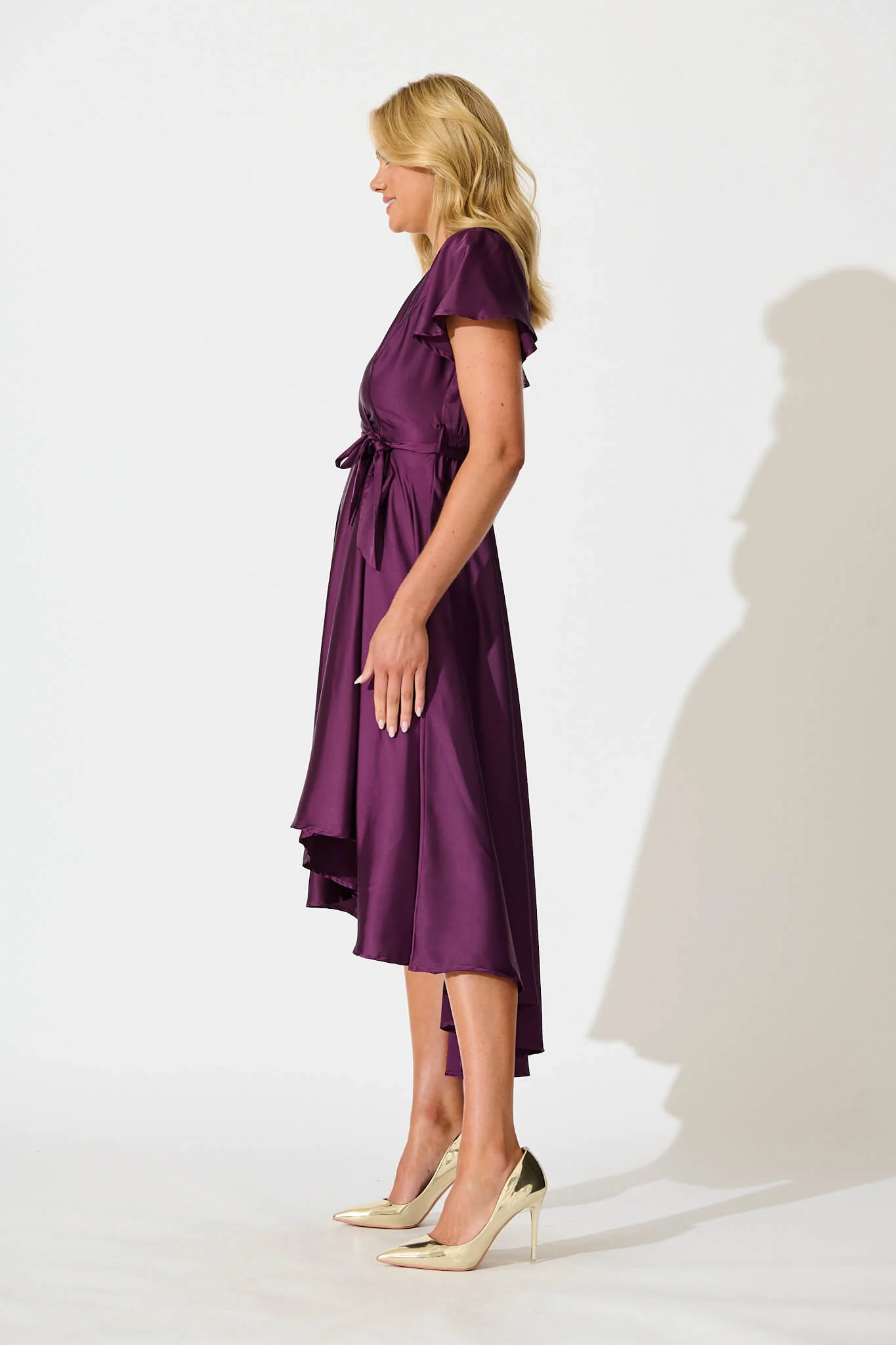 Loulou Maxi Dress in Plum Satin - Image 3