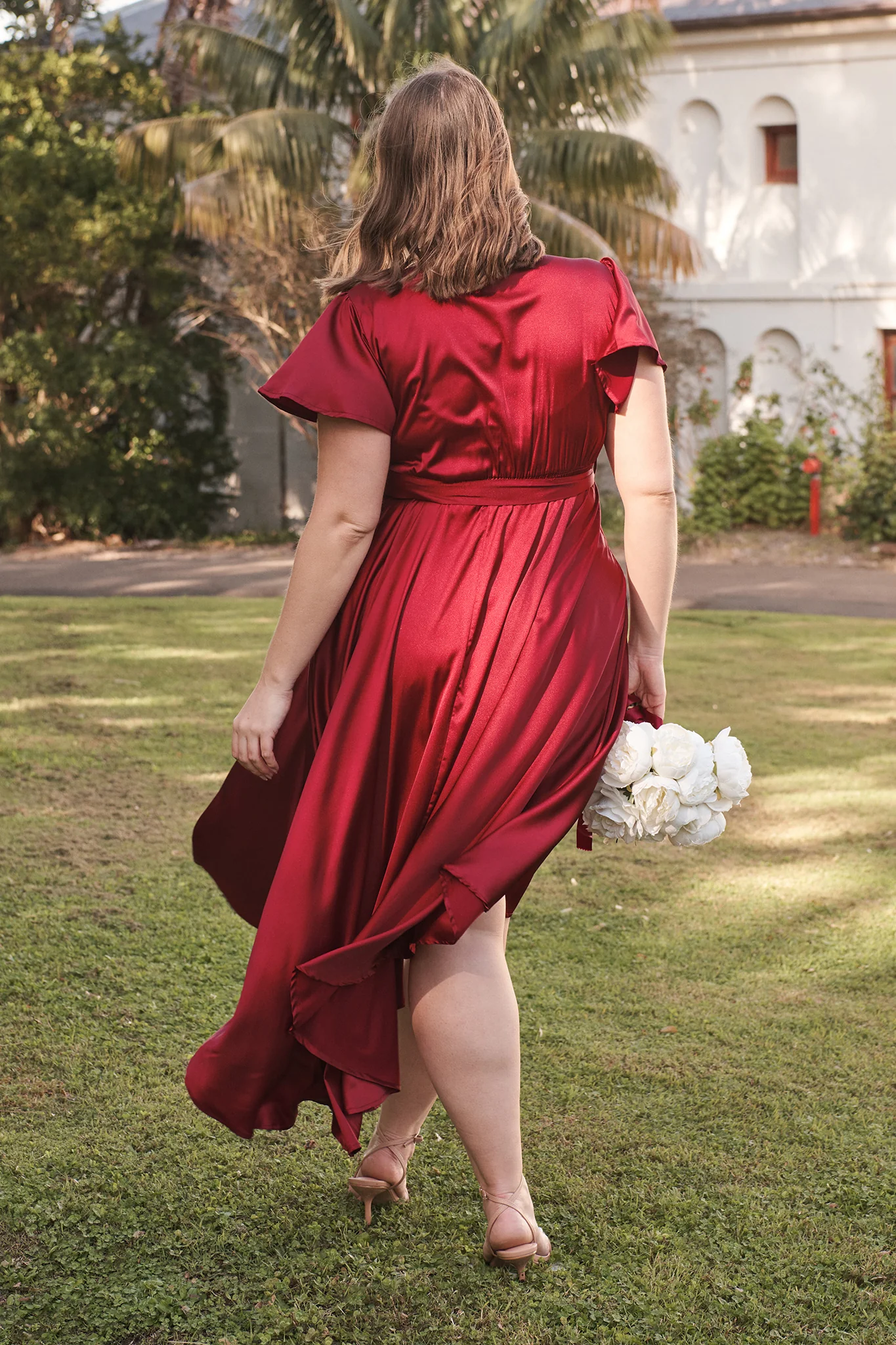 Loulou Maxi Dress in Wine Satin - Image 9