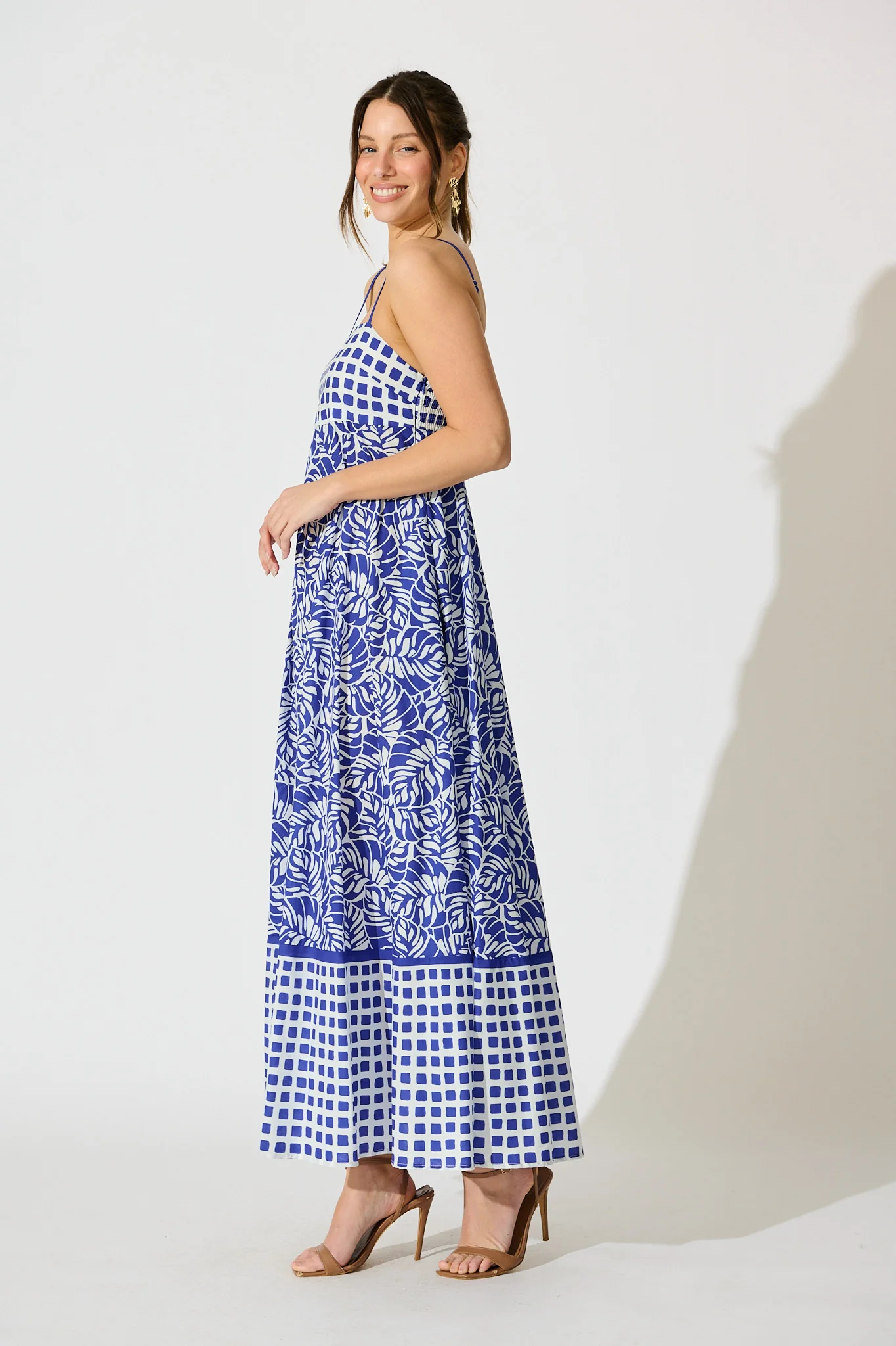 Lova Maxi Sundress in Blue with White Cotton - Image 3