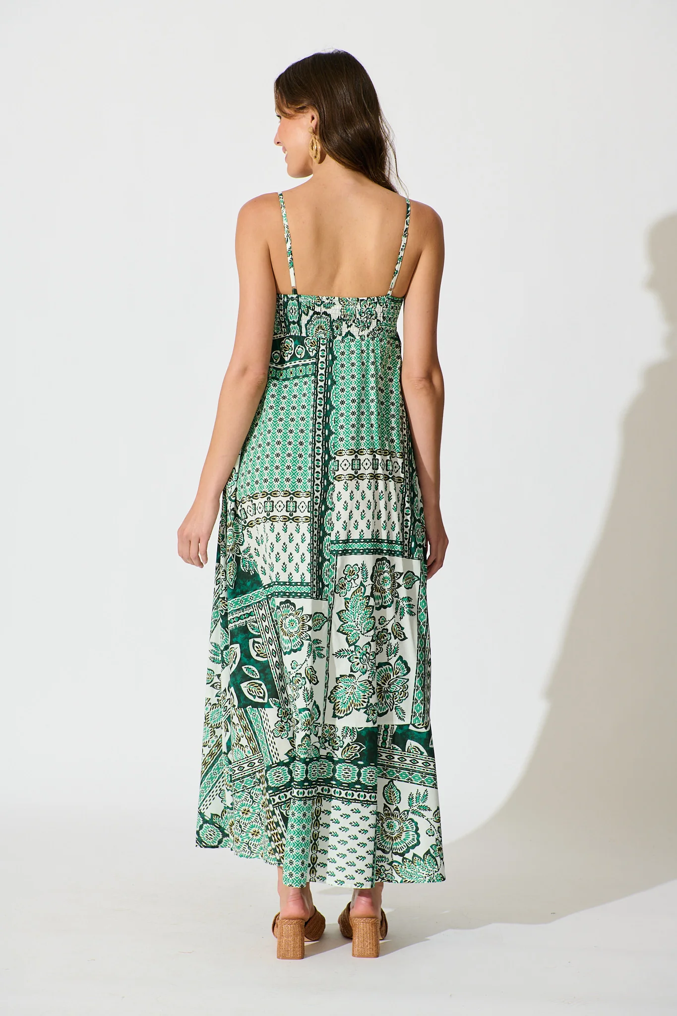 Lova Maxi Sundress in Green and White Patchwork Cotton - Image 4