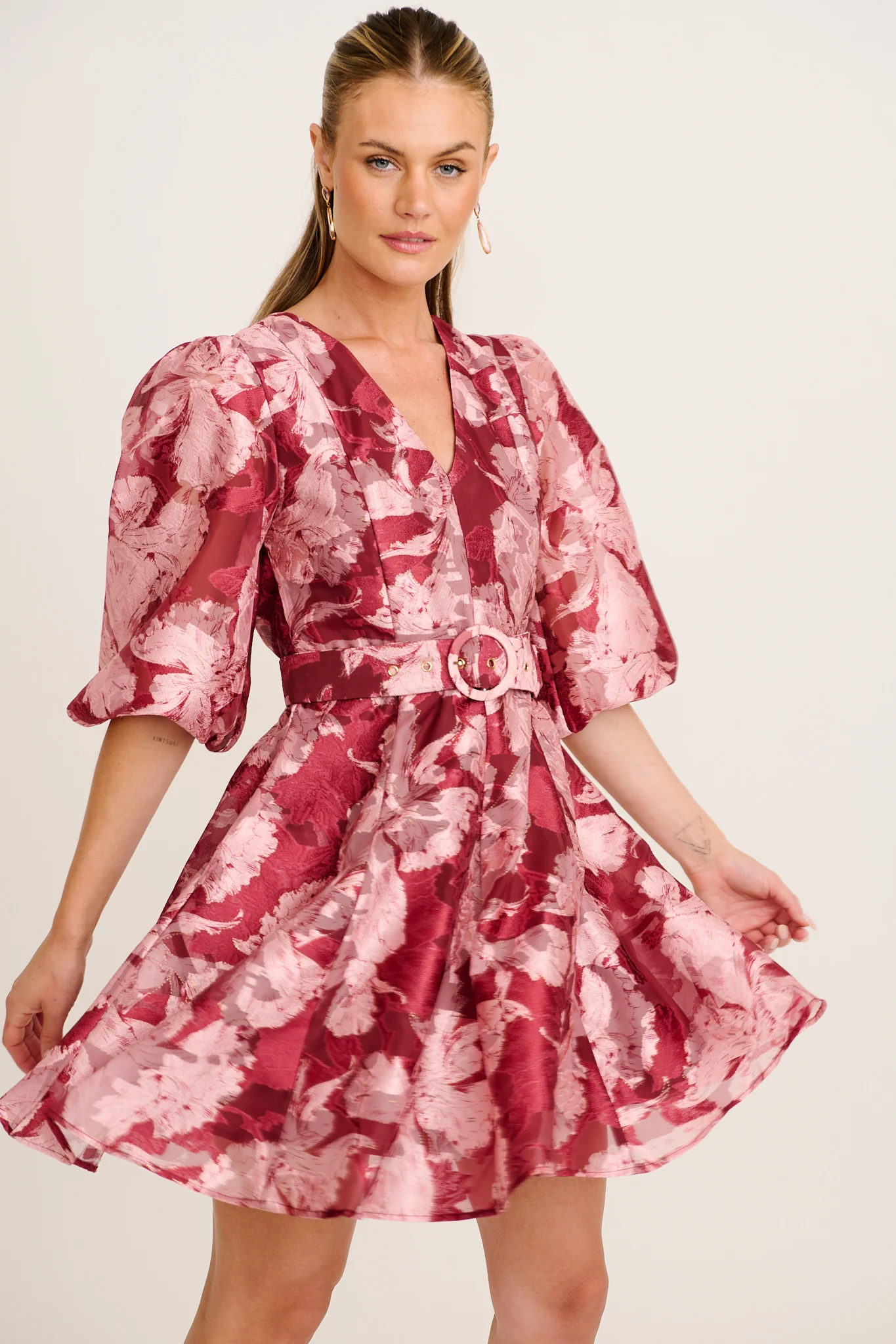 Love Emotions Dress in Wine Floral Organza - Image 2