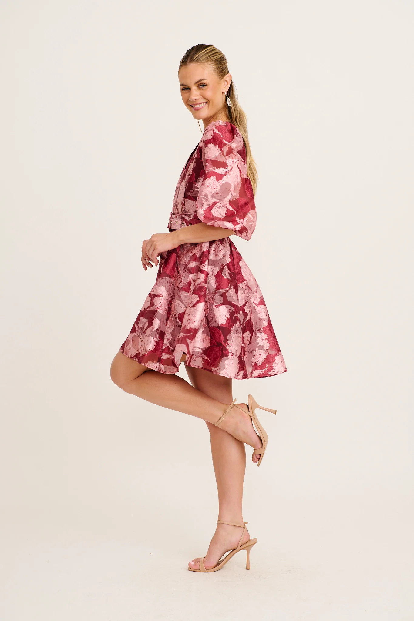 Love Emotions Dress in Wine Floral Organza - Image 3