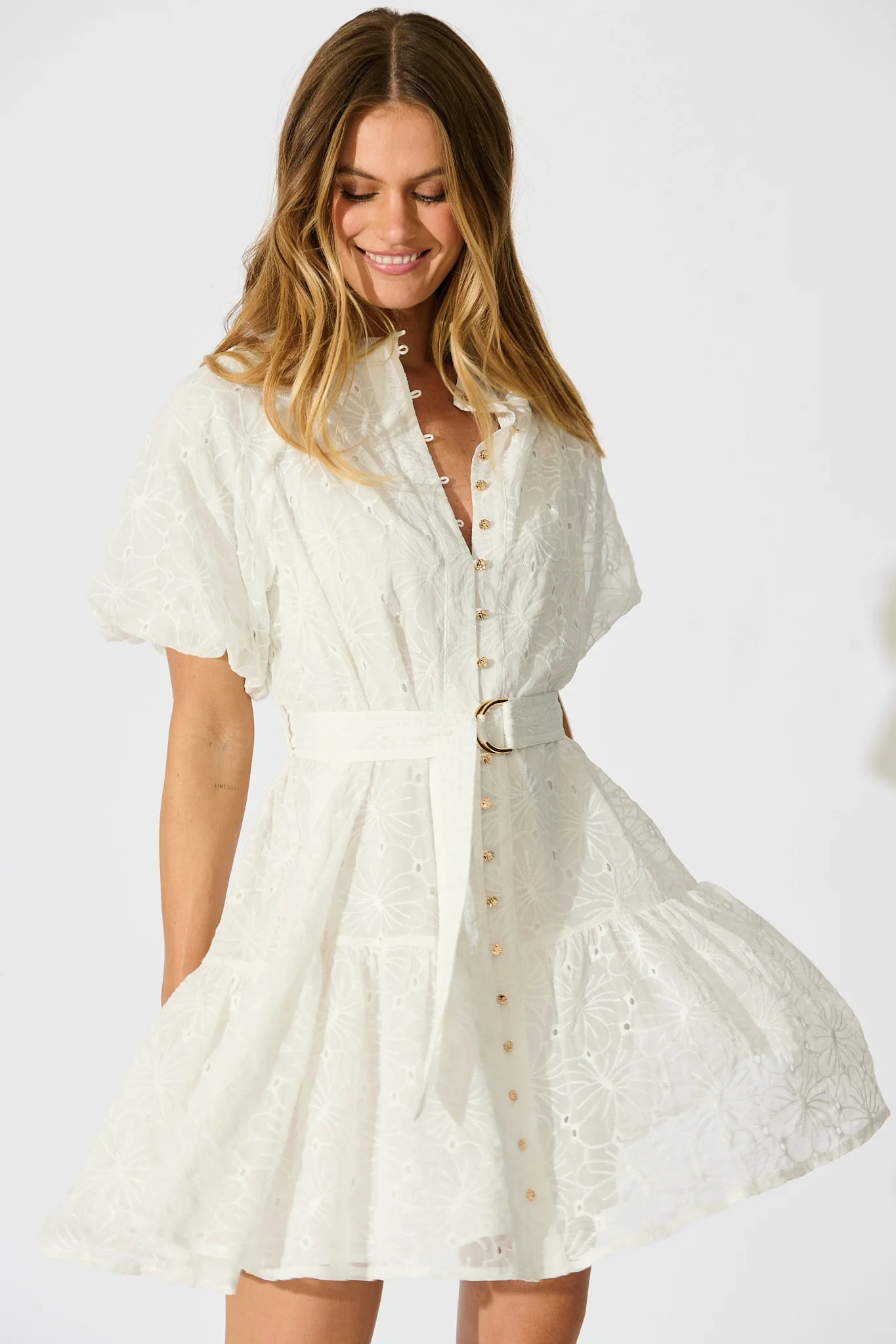 Love Letter Dress in White Floral Broderie - Image 7