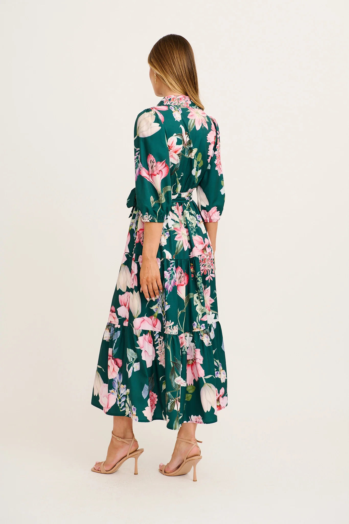 Love Song Maxi Dress in Green with Blush Floral - Image 4