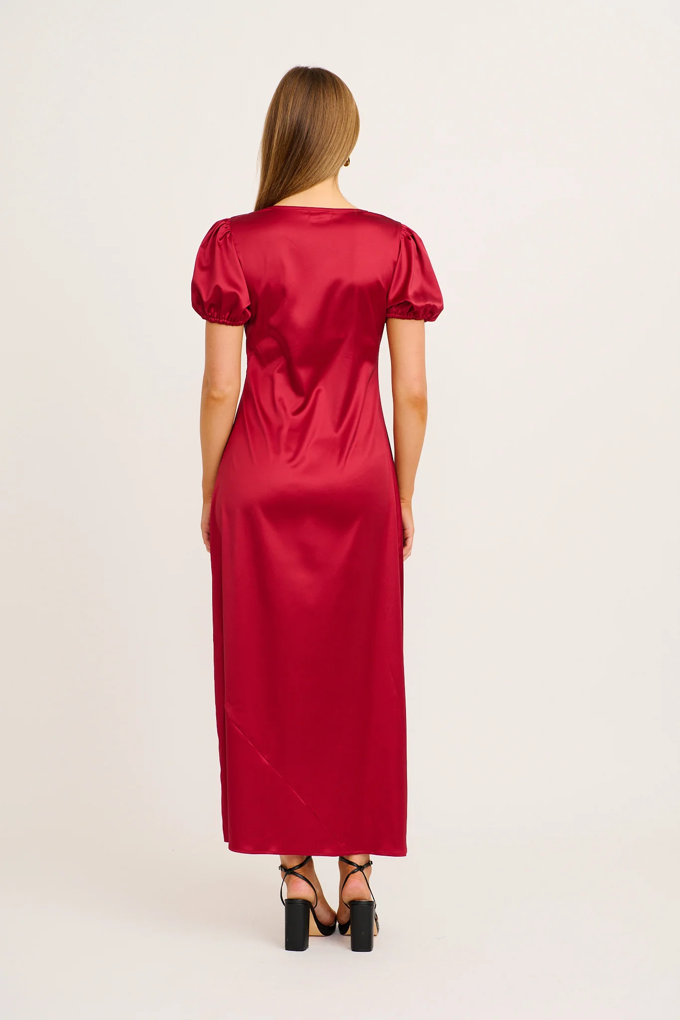 Lover Girl Maxi Dress in Wine Satin - Image 4
