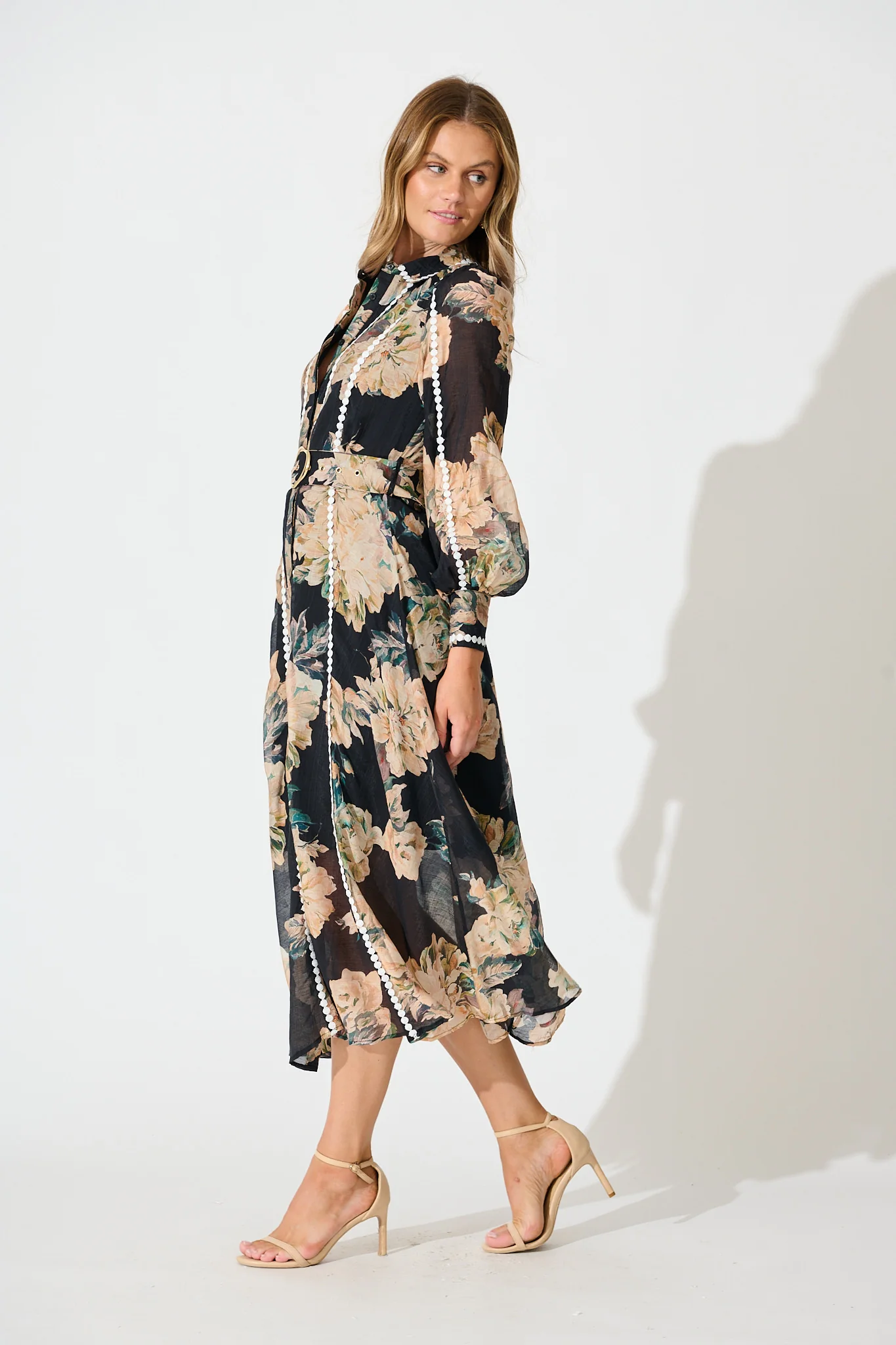 Lovingly Maxi Shirt Dress in Black Floral with Contrast Trim - Image 3