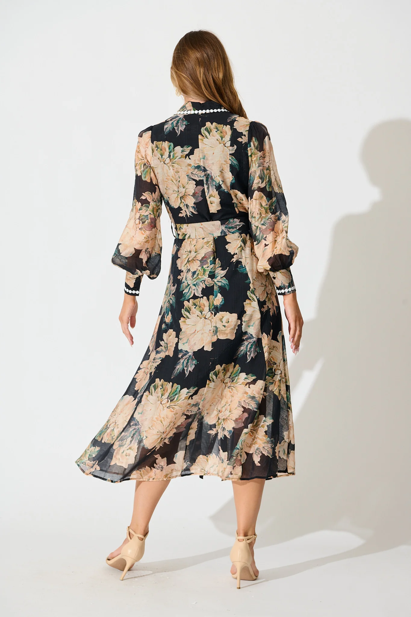 Lovingly Maxi Shirt Dress in Black Floral with Contrast Trim - Image 4