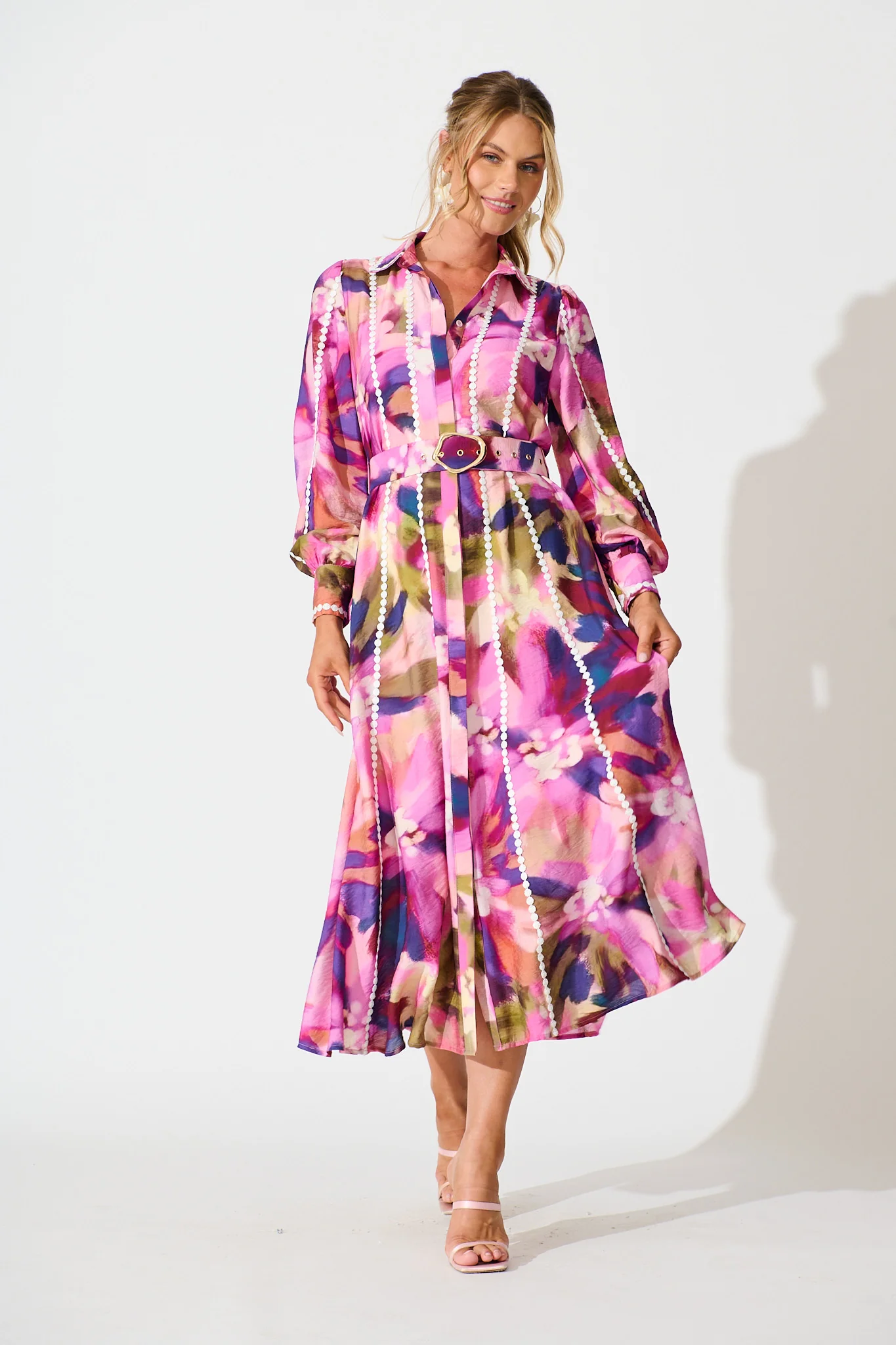 Lovingly Maxi Shirt Dress in Plum Multi Watercolour - Image 2
