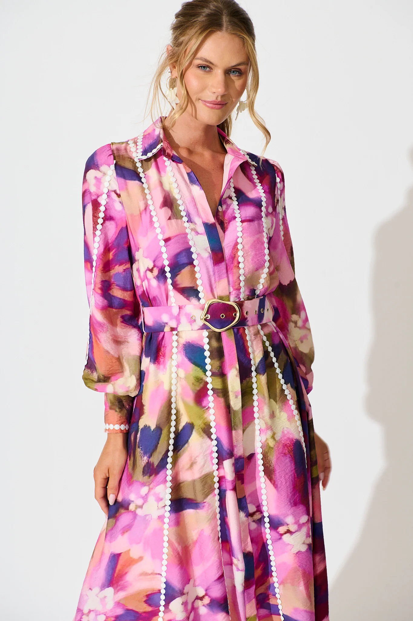 Lovingly Maxi Shirt Dress in Plum Multi Watercolour - Image 6