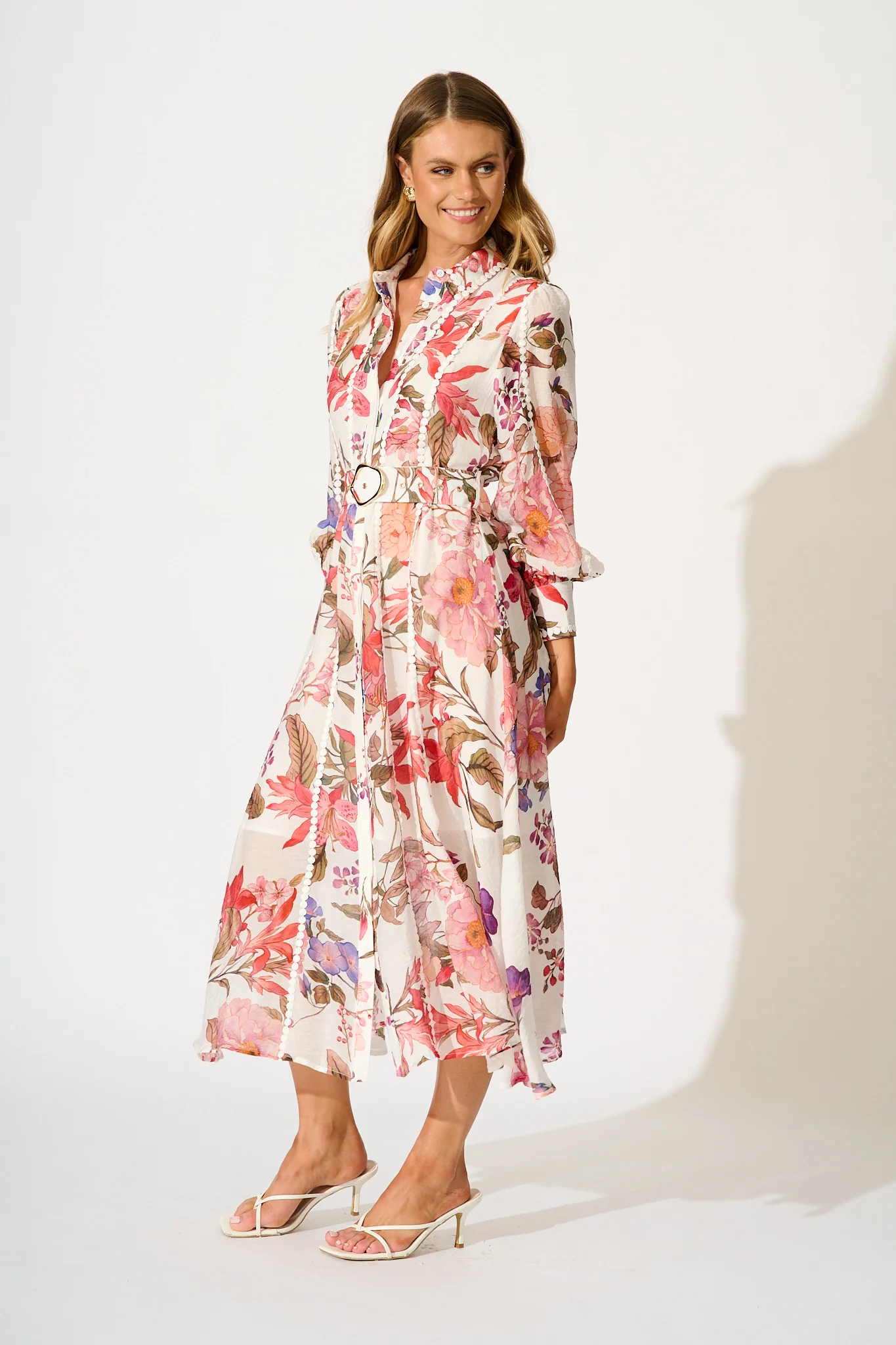 Lovingly Maxi Shirt Dress in White with Multi Floral - Image 3