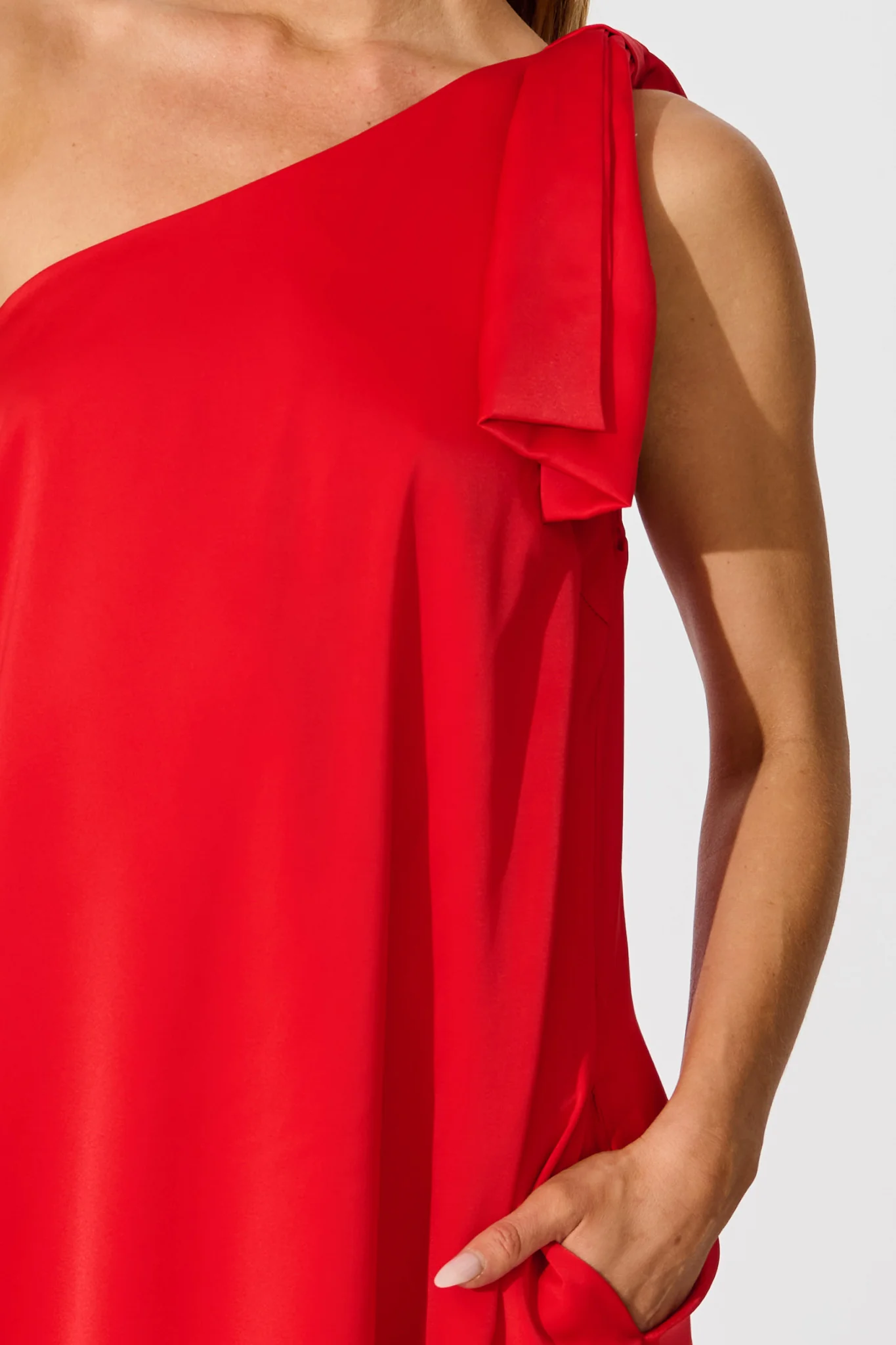 Loyality One Shoulder Maxi Dress in Red Satin - Image 9