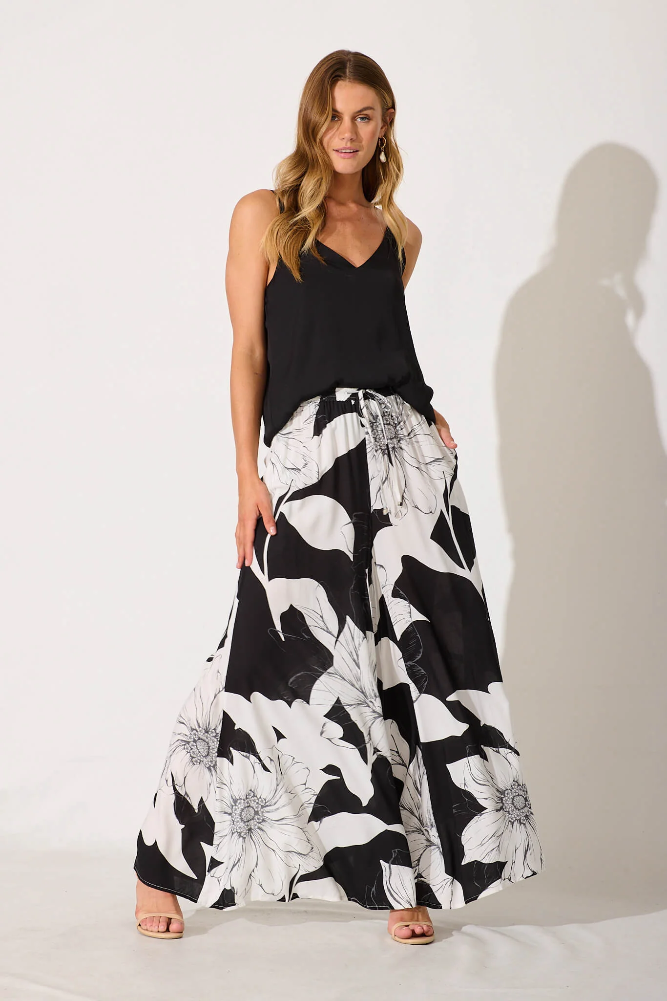 Lucia Pant In Black With White Floral - Image 4
