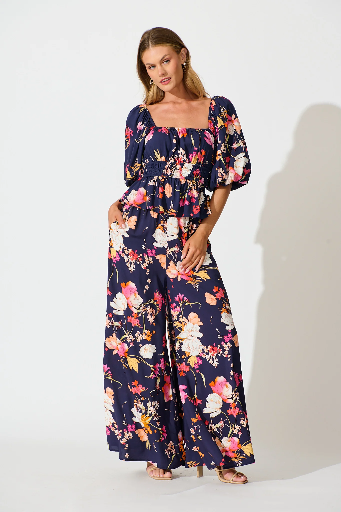 Lucia Pant In Navy with Multi Floral - Image 8
