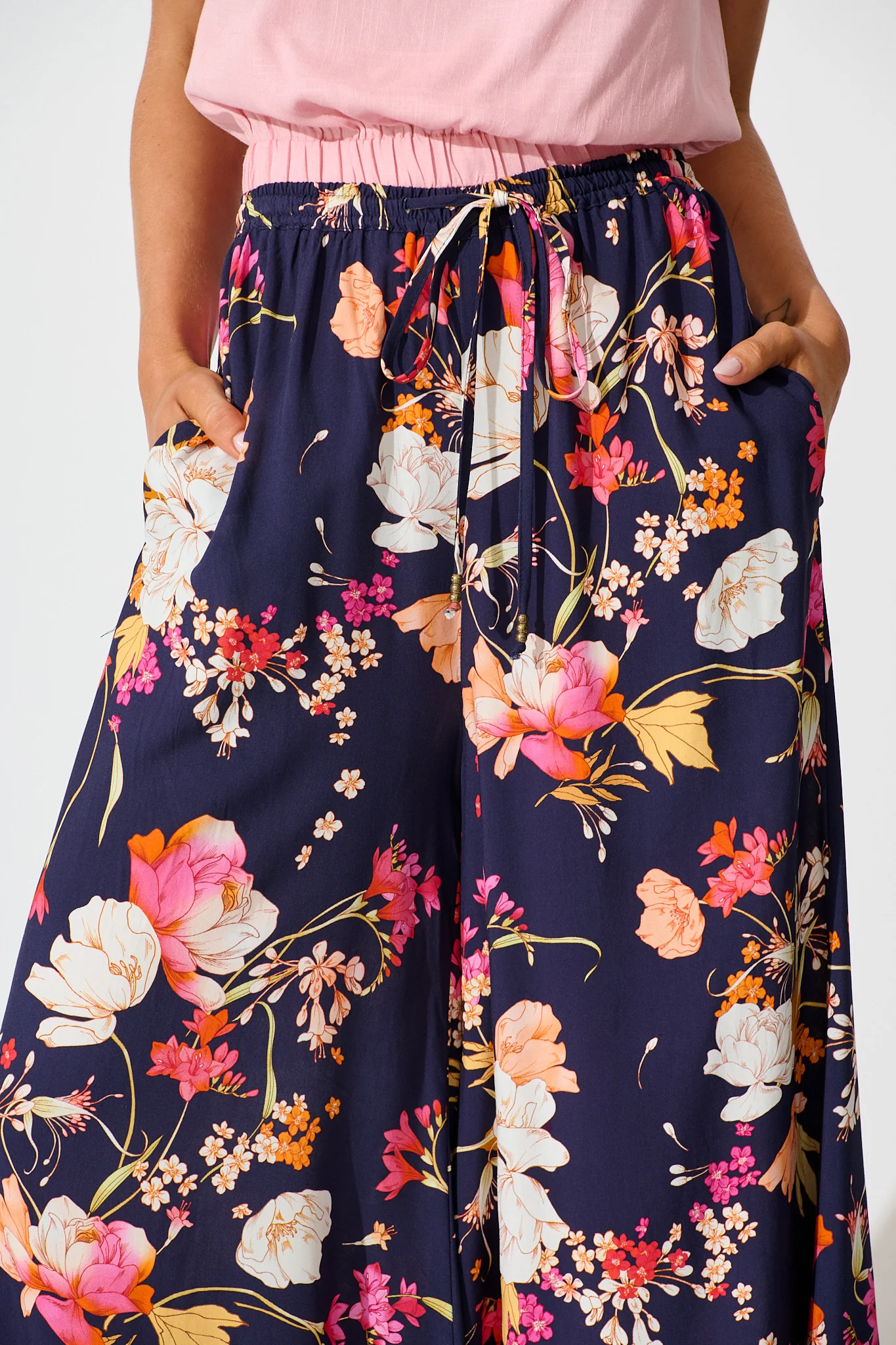 Lucia Pant In Navy with Multi Floral - Image 9