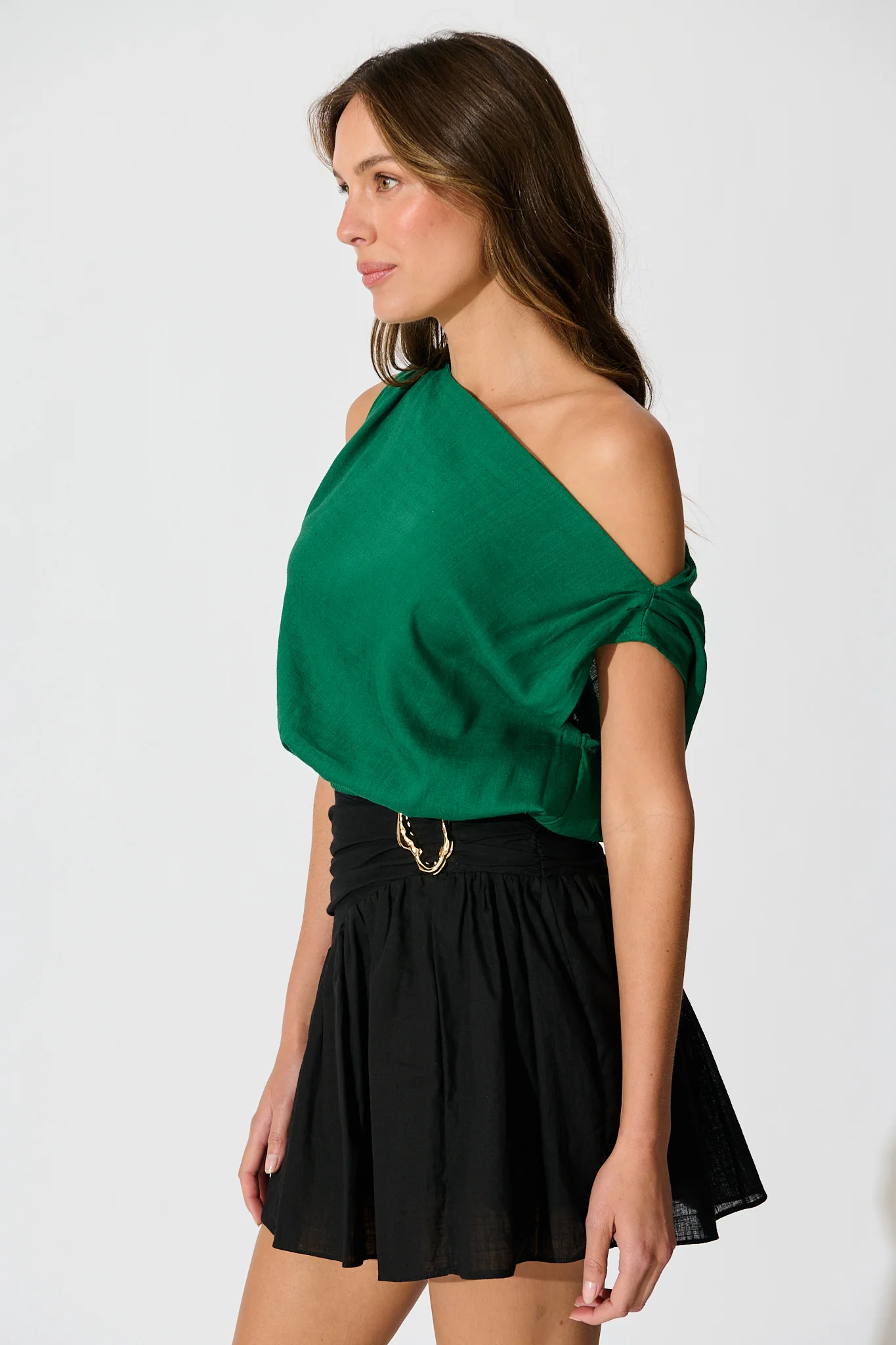 Lucille Off Shoulder Top In Emerald Cotton Linen - Image 2