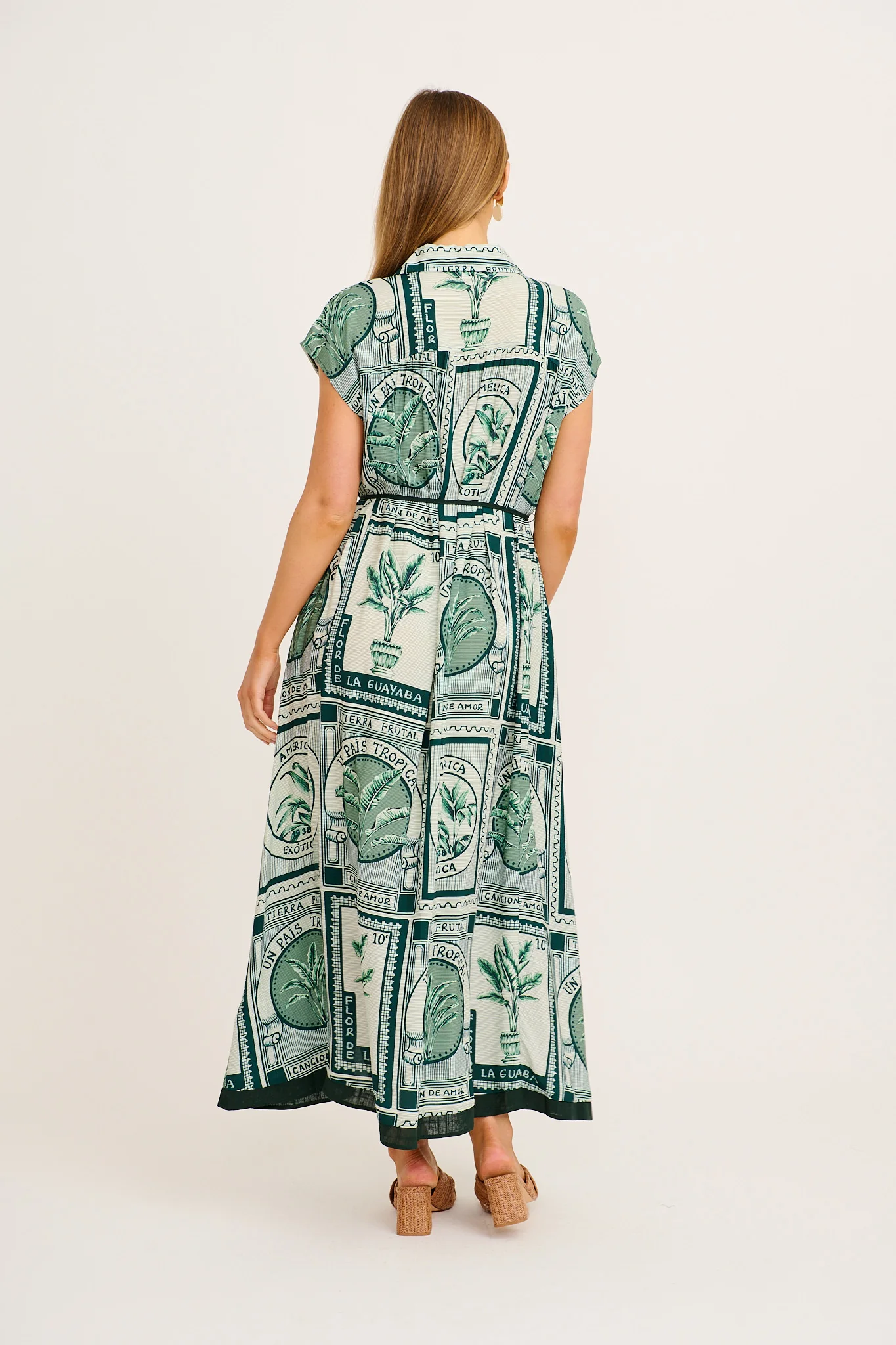 Lucky One Midi Shirt Dress in Green Tile Print - Image 4